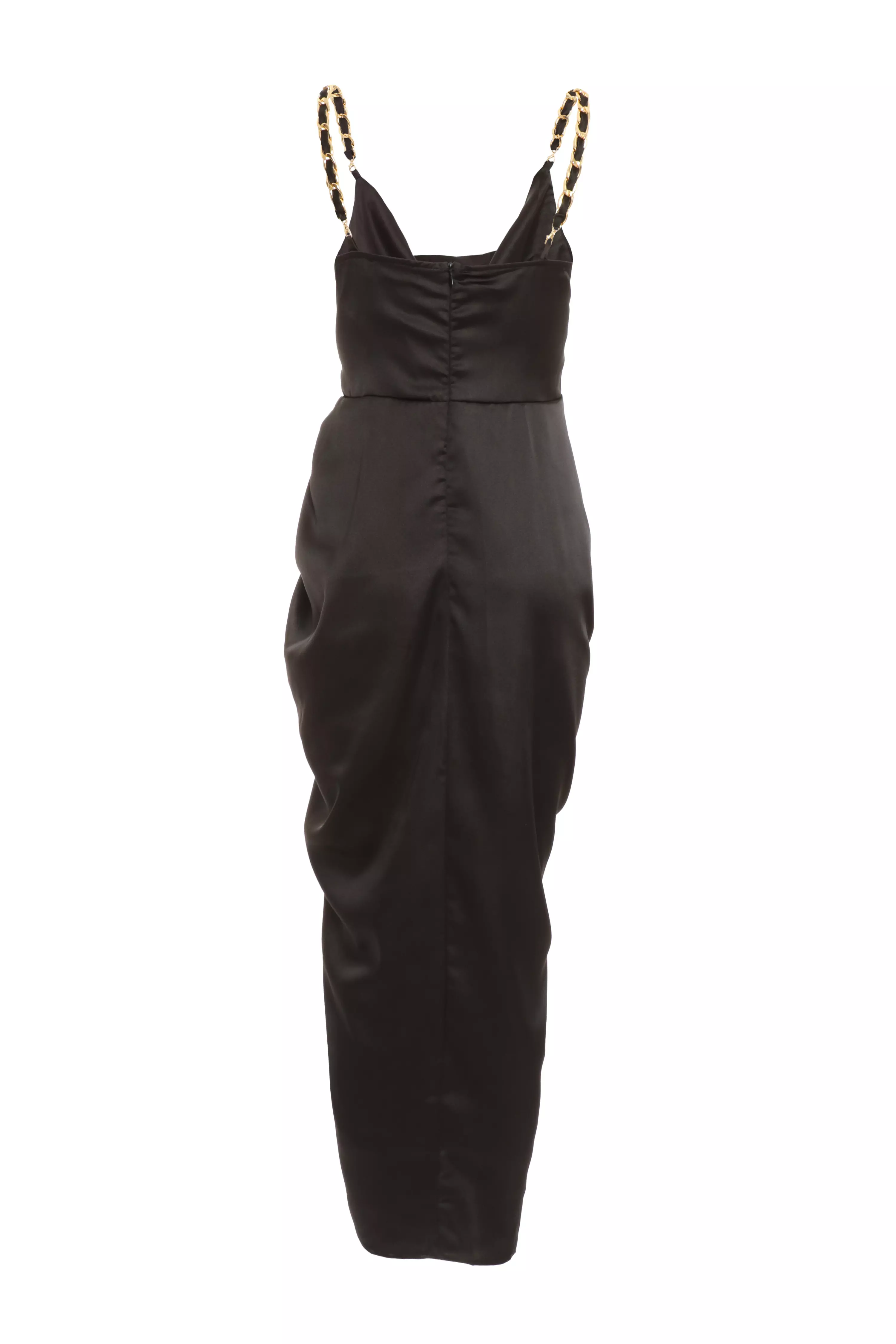 Black Satin Ruched Midaxi Dress