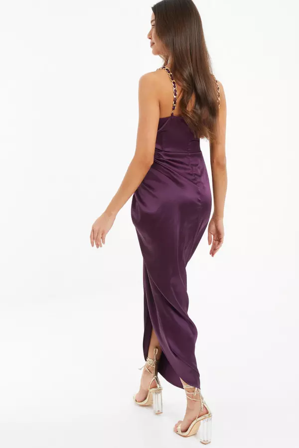 Purple Satin Ruched Midaxi Dress