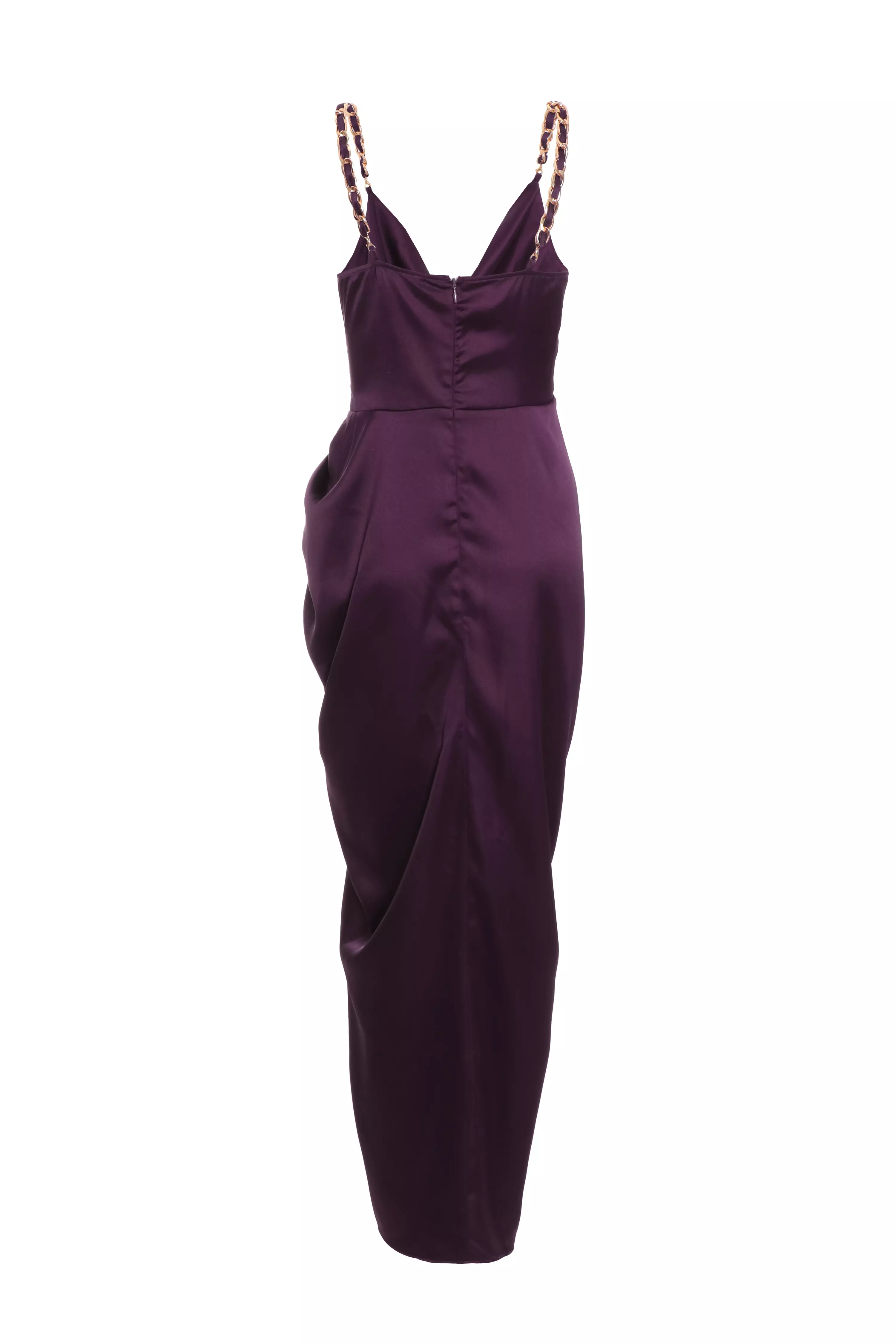 Purple Satin Ruched Midaxi Dress