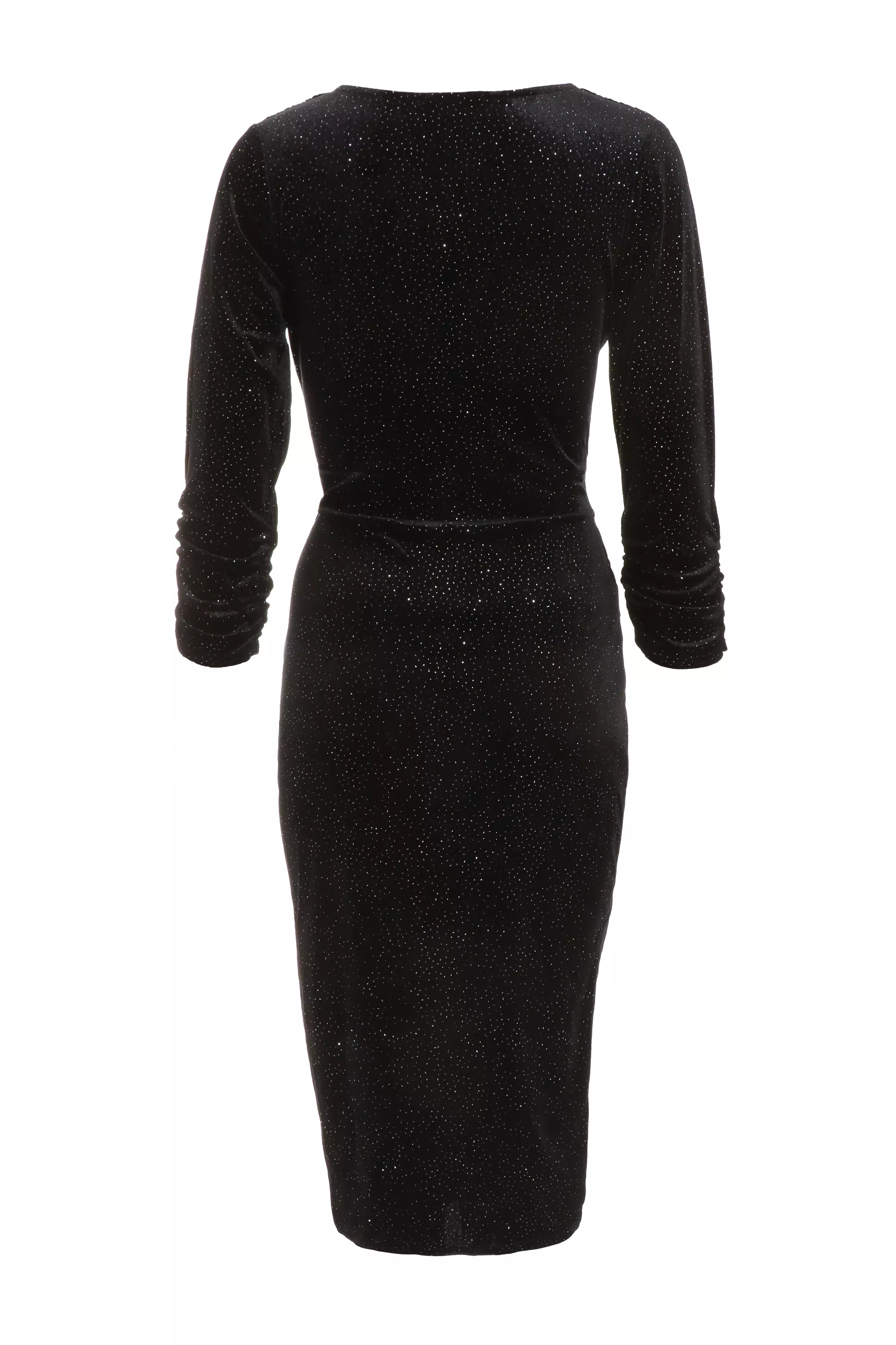 Black Velvet Glitter Midi Wrap Dress