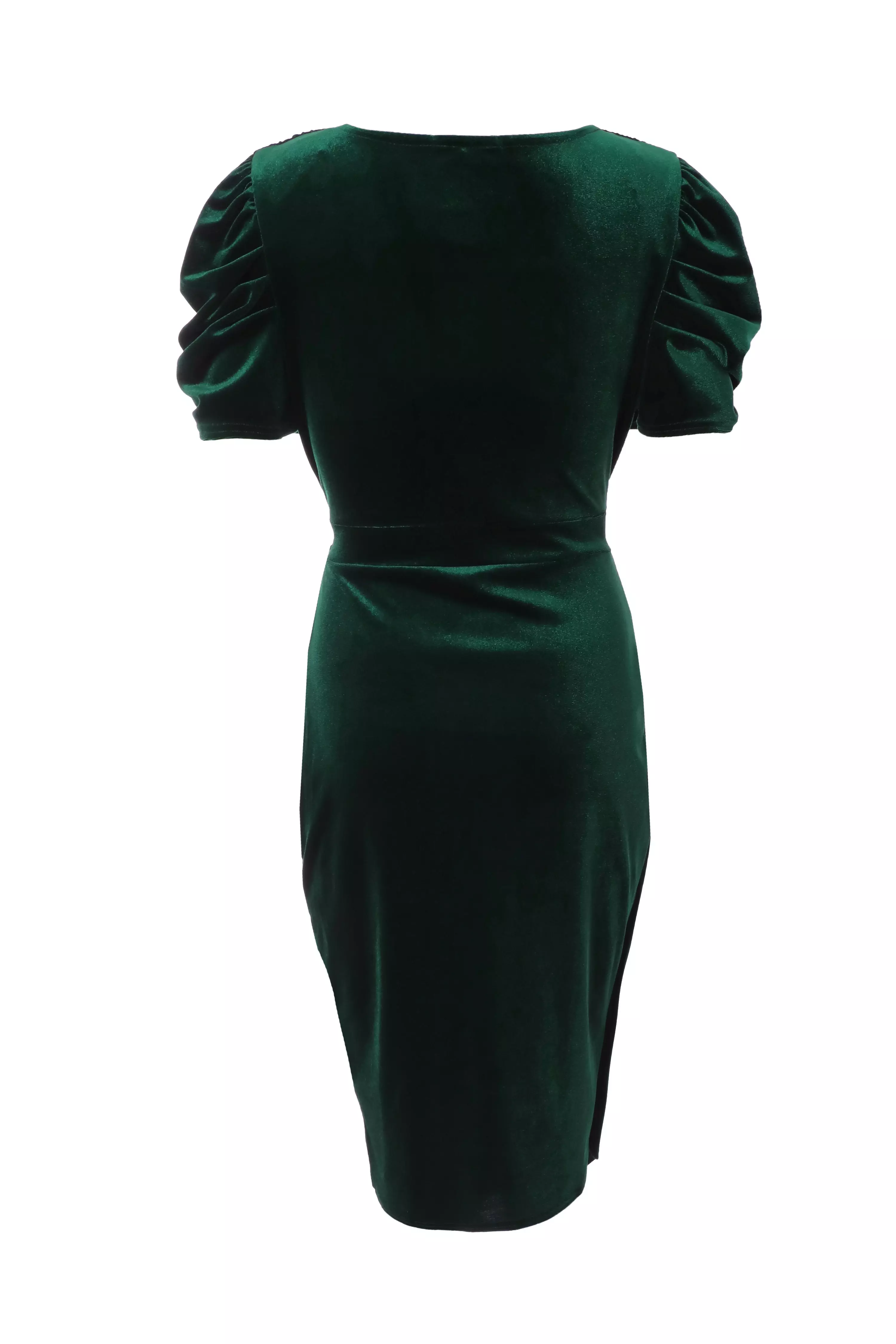 Petite Bottle Green Velvet Wrap Midi Dress