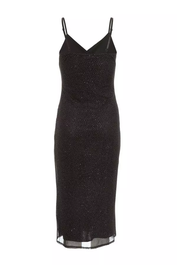 Petite Black Glitter Wrap Midi Dress