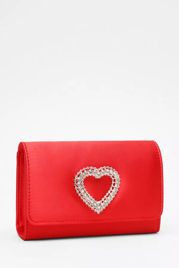 Red Satin Diamante Brooch Bag
