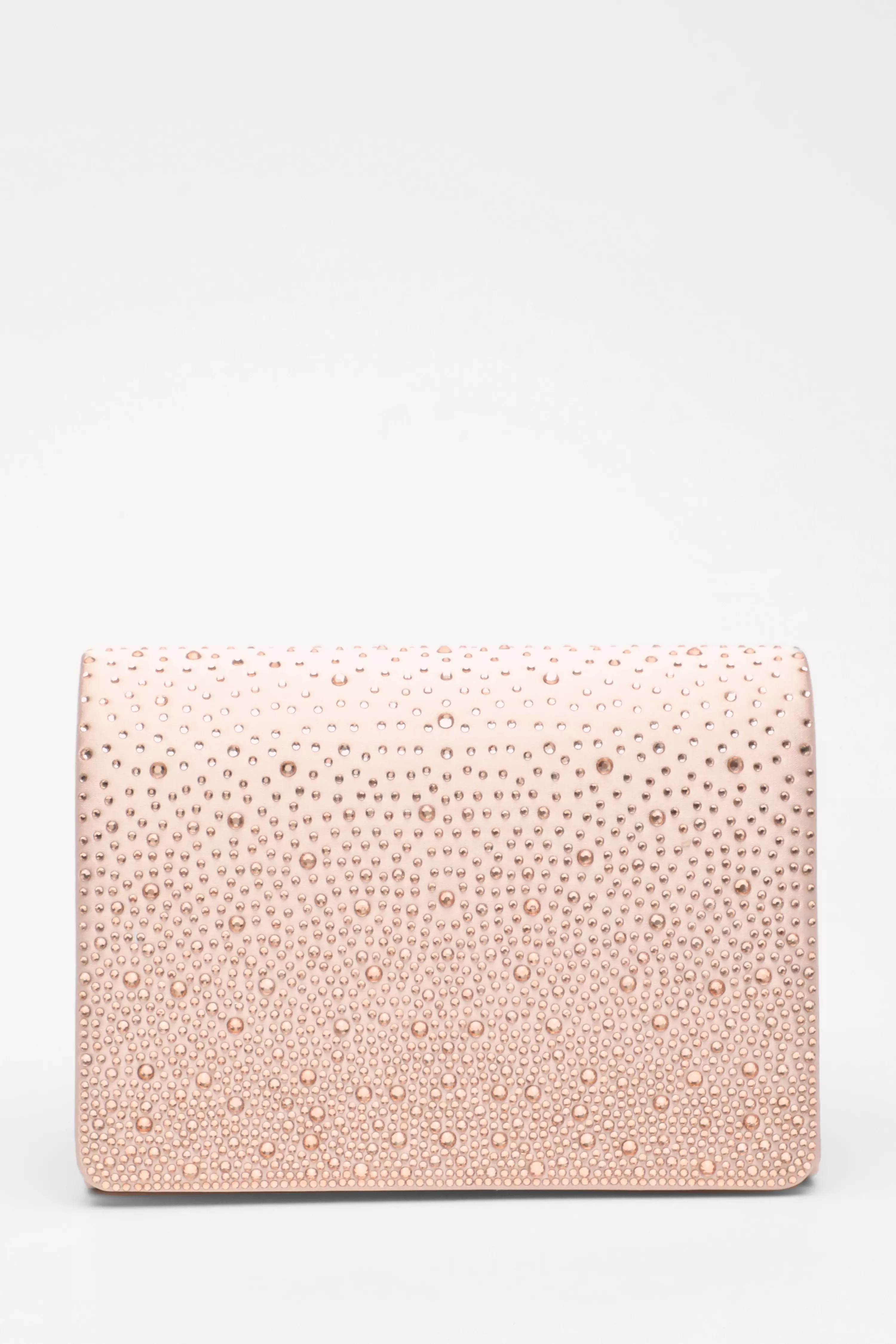 Champagne Satin Diamante Clutch Bag