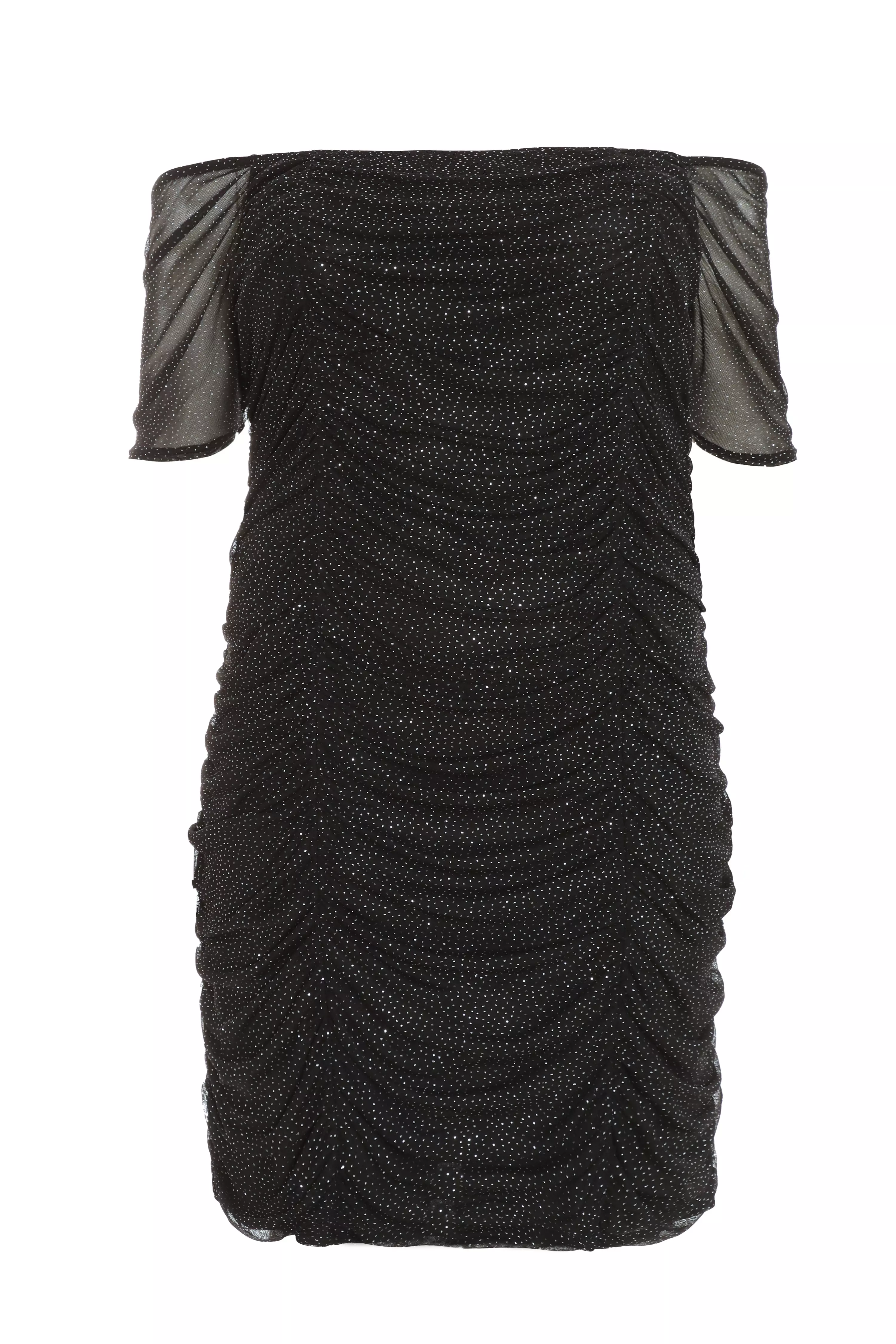 Curve Black Glitter Mesh Ruched Mini Dress<!-- --> - <!-- -->QUIZ Clothing