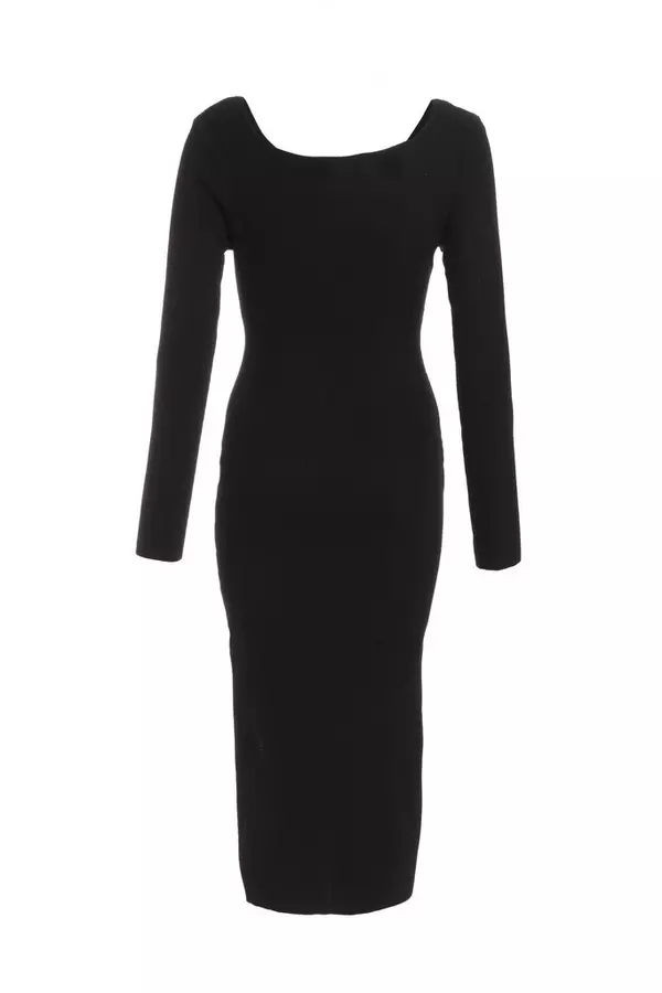 Black Knit Long Sleeve Midi Dress
