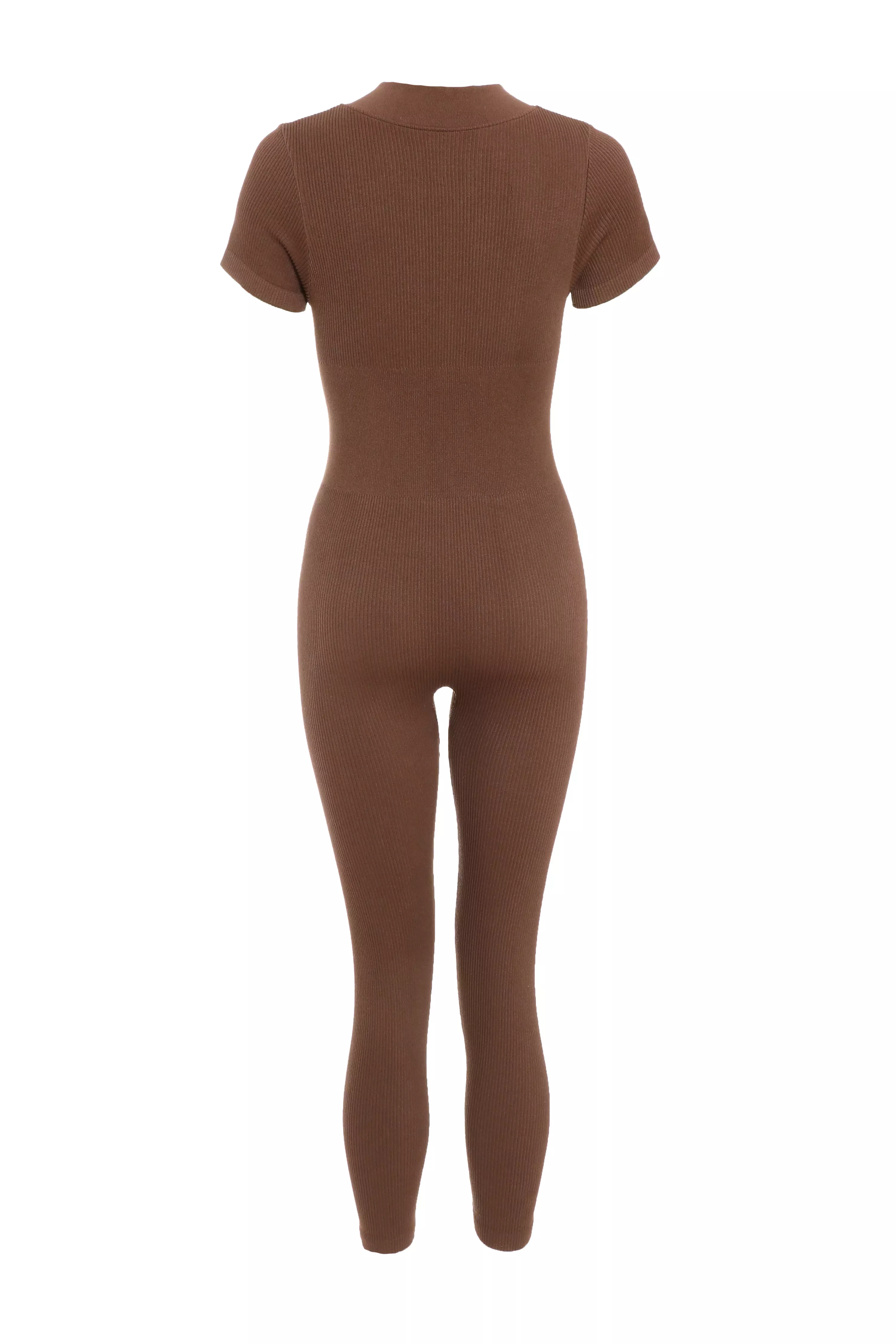 Brown Seamless Zip Jumpsuit