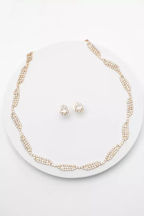 Gold Diamante Twist Jewellery Set