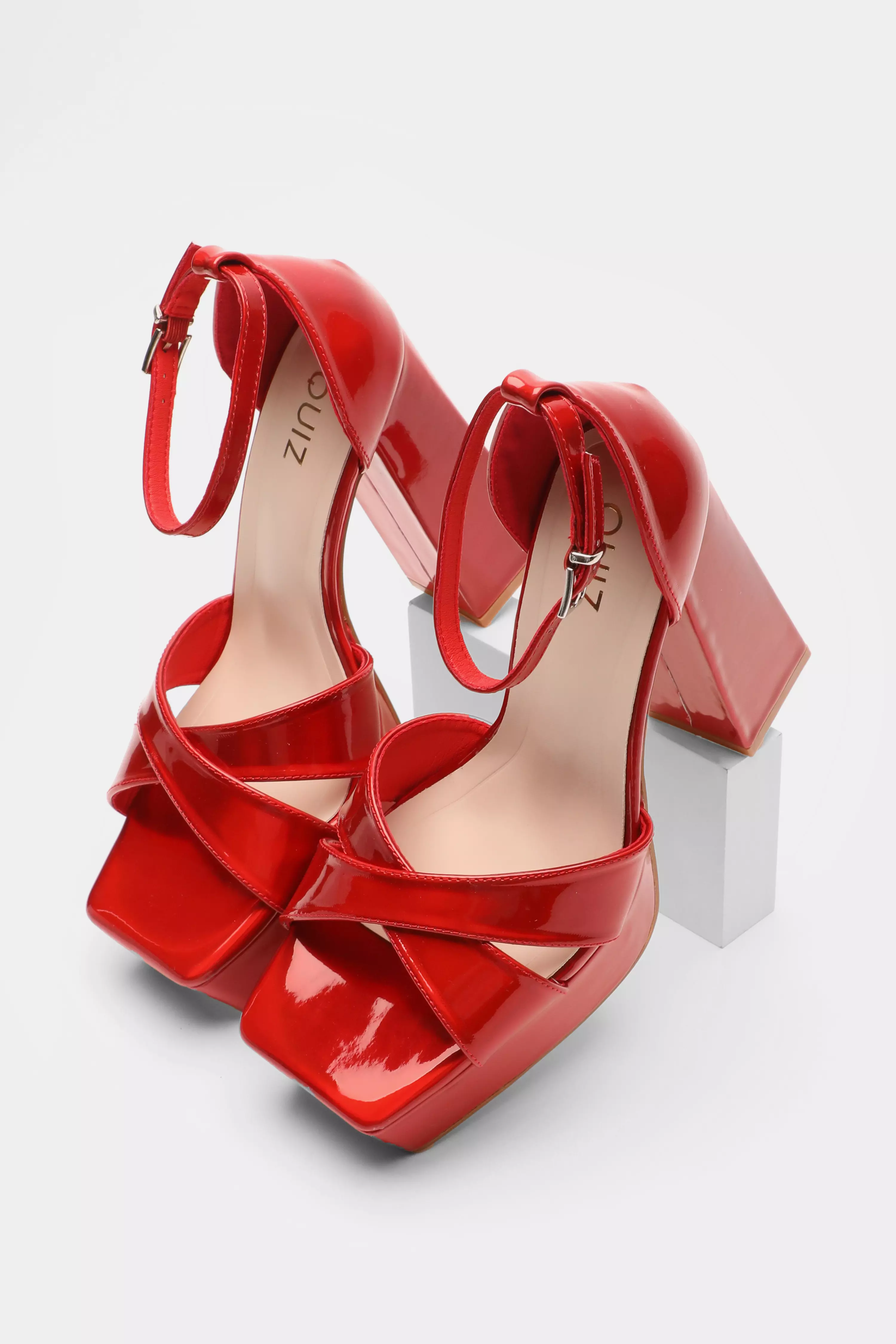 Red Mirrored Platform Heels