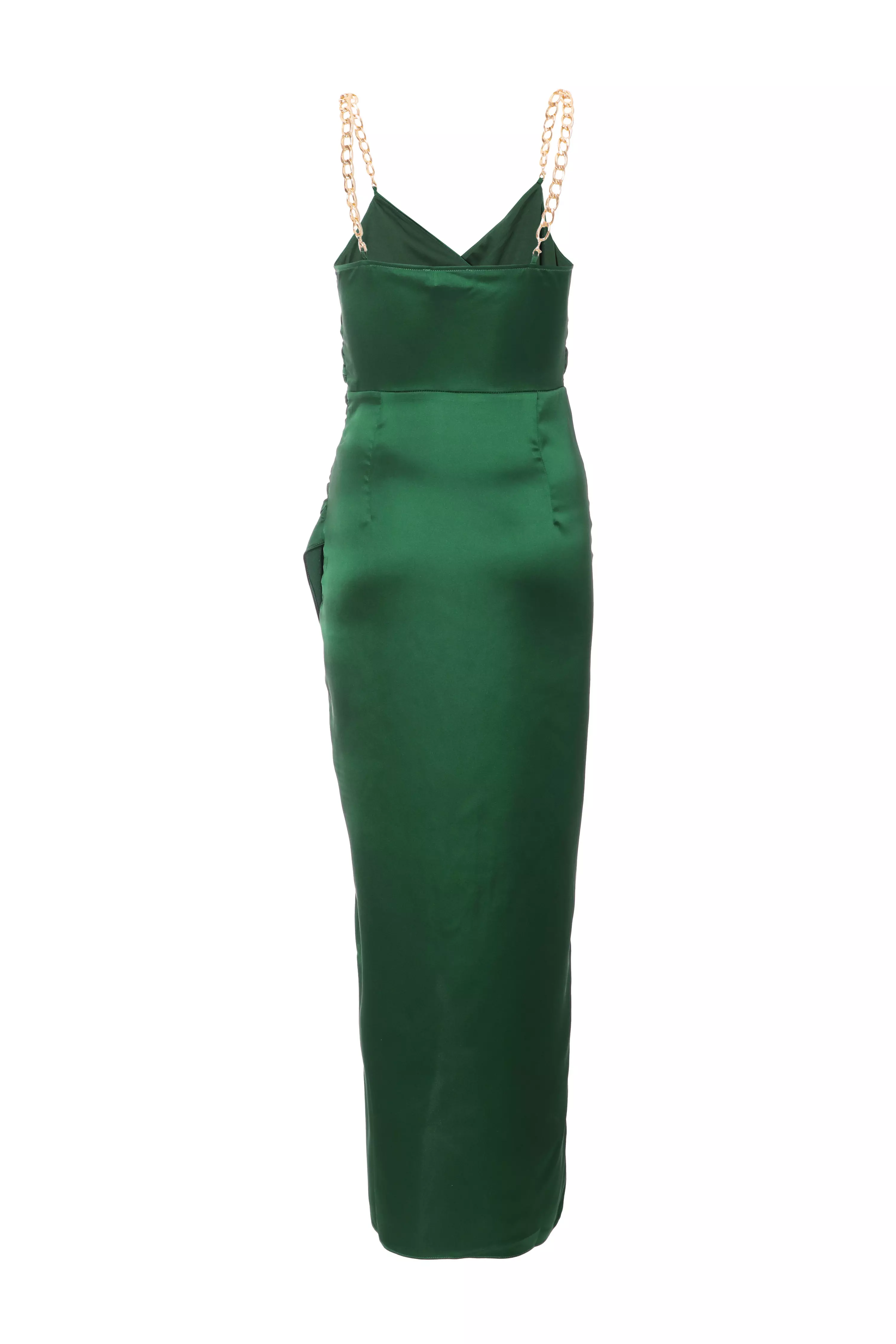 Petite Bottle Green Satin Wrap Maxi Dress