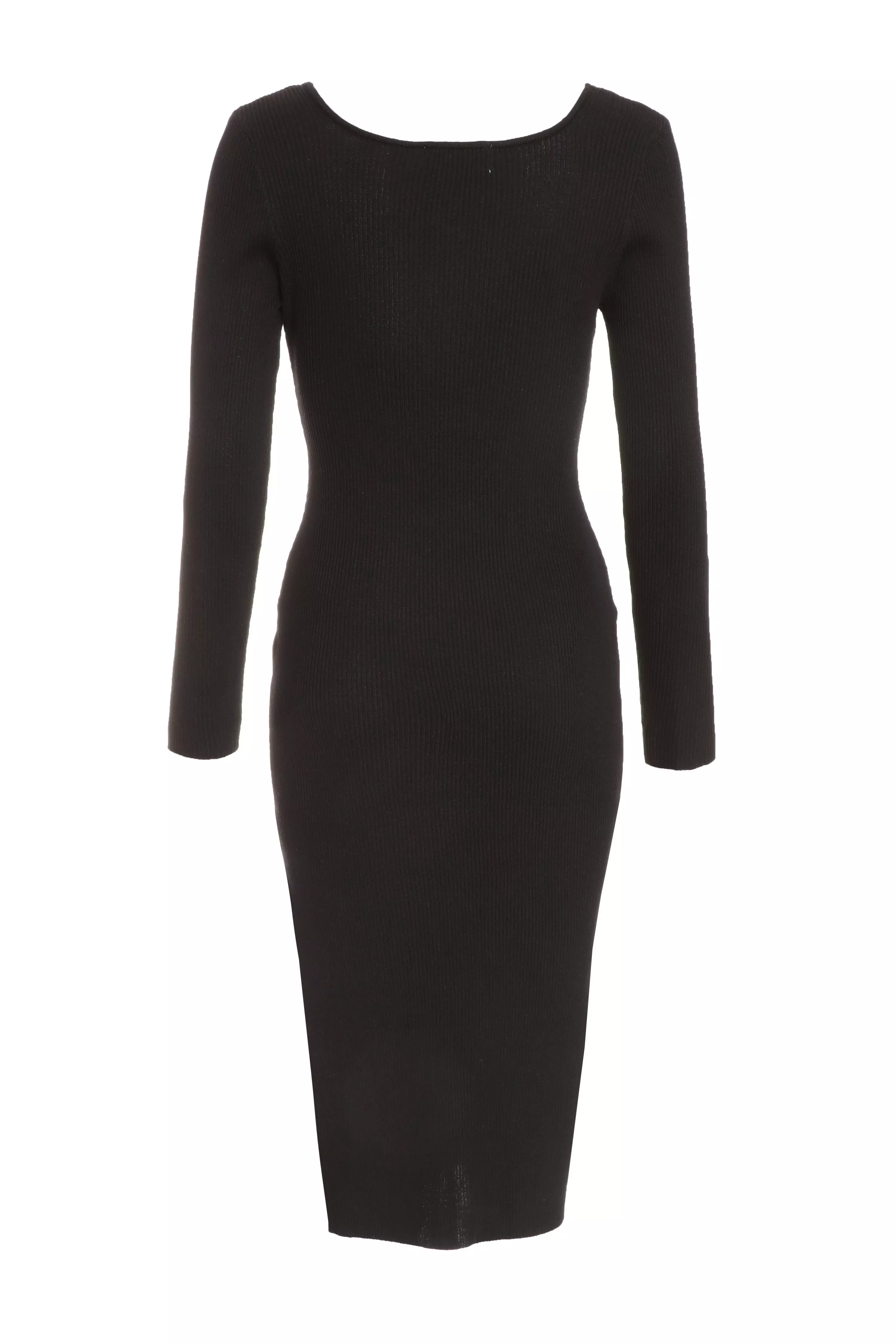 Petite Black Knit Long Sleeve Bodycon Midi Dress