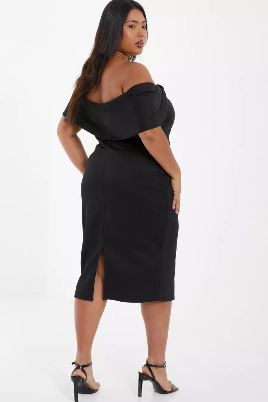 Curve Black Bardot Bow Midi Dress