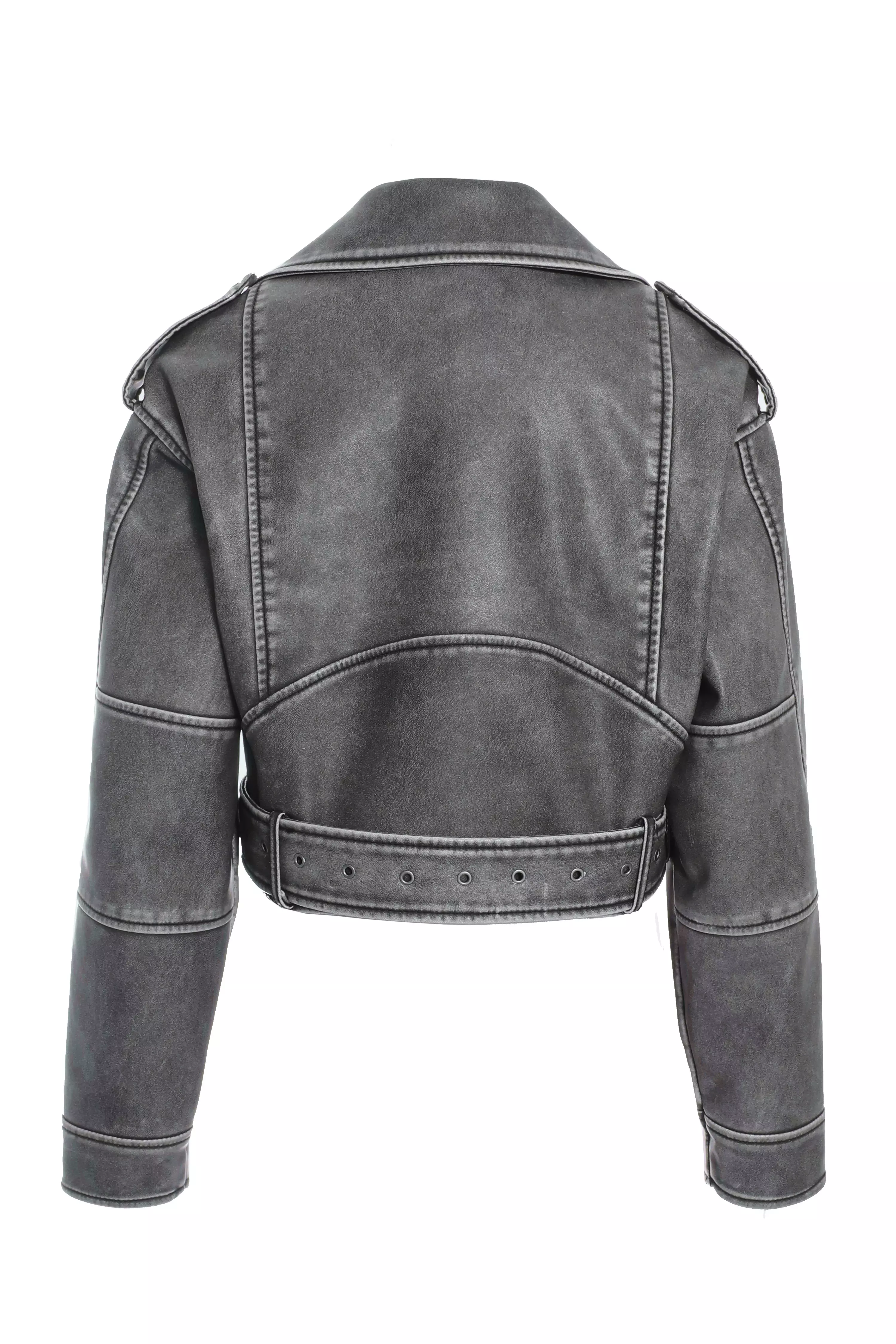 Charcoal Faux Leather Oversized Biker Jacket