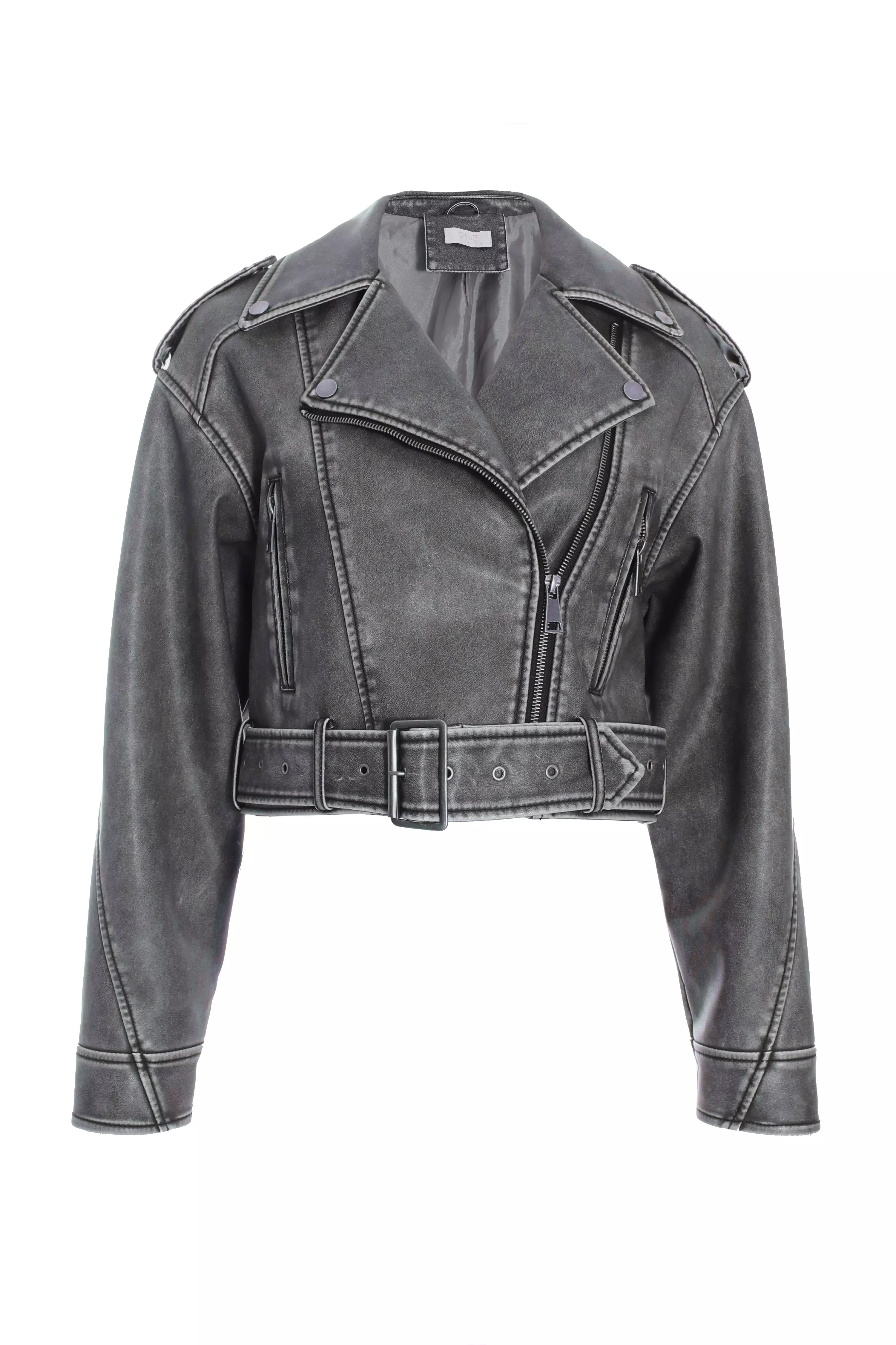 Charcoal Faux Leather Oversized Biker Jacket