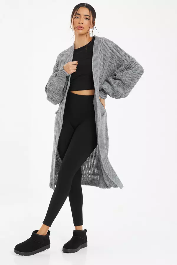 Grey Long Knitted Cardigan