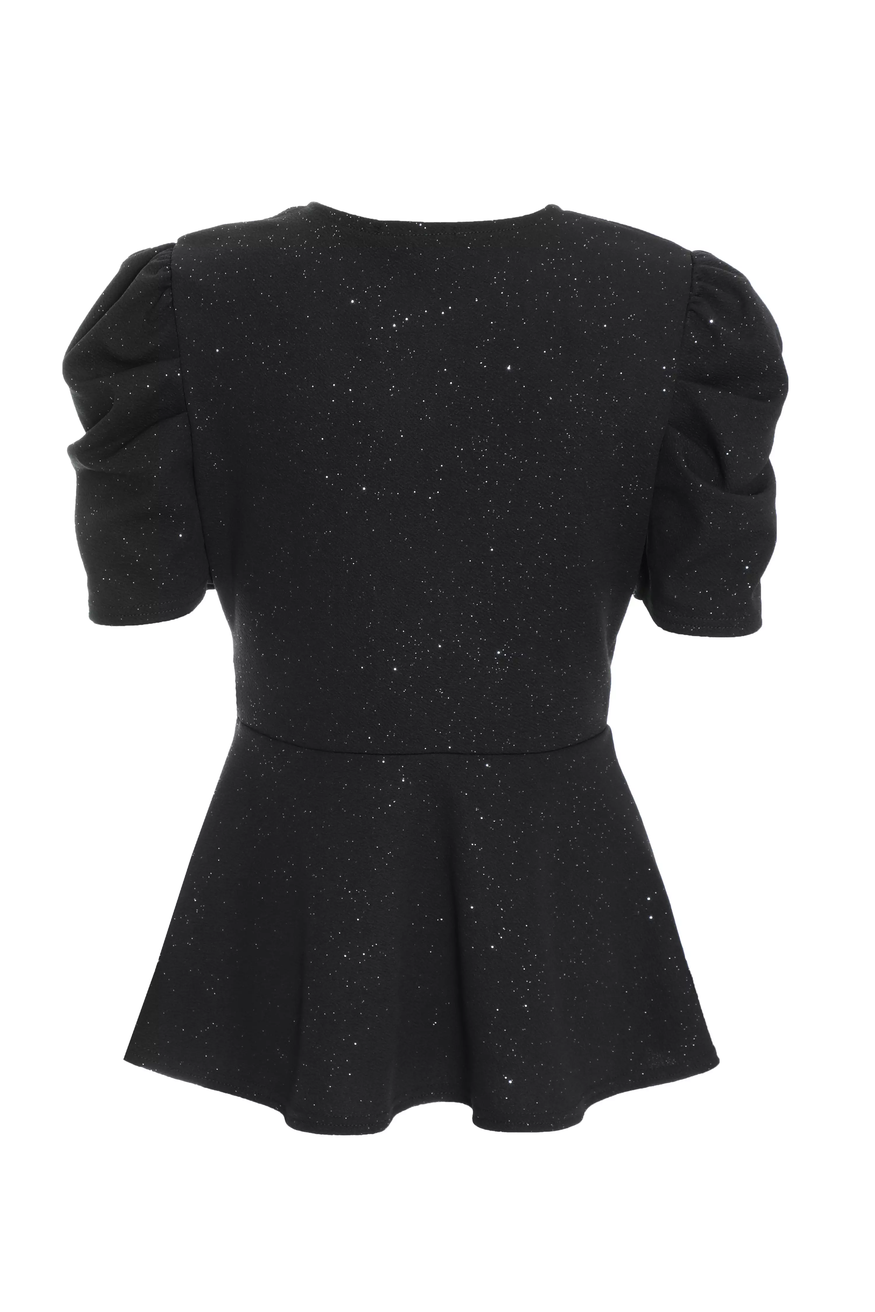 Black Glitter Wrap Peplum Top