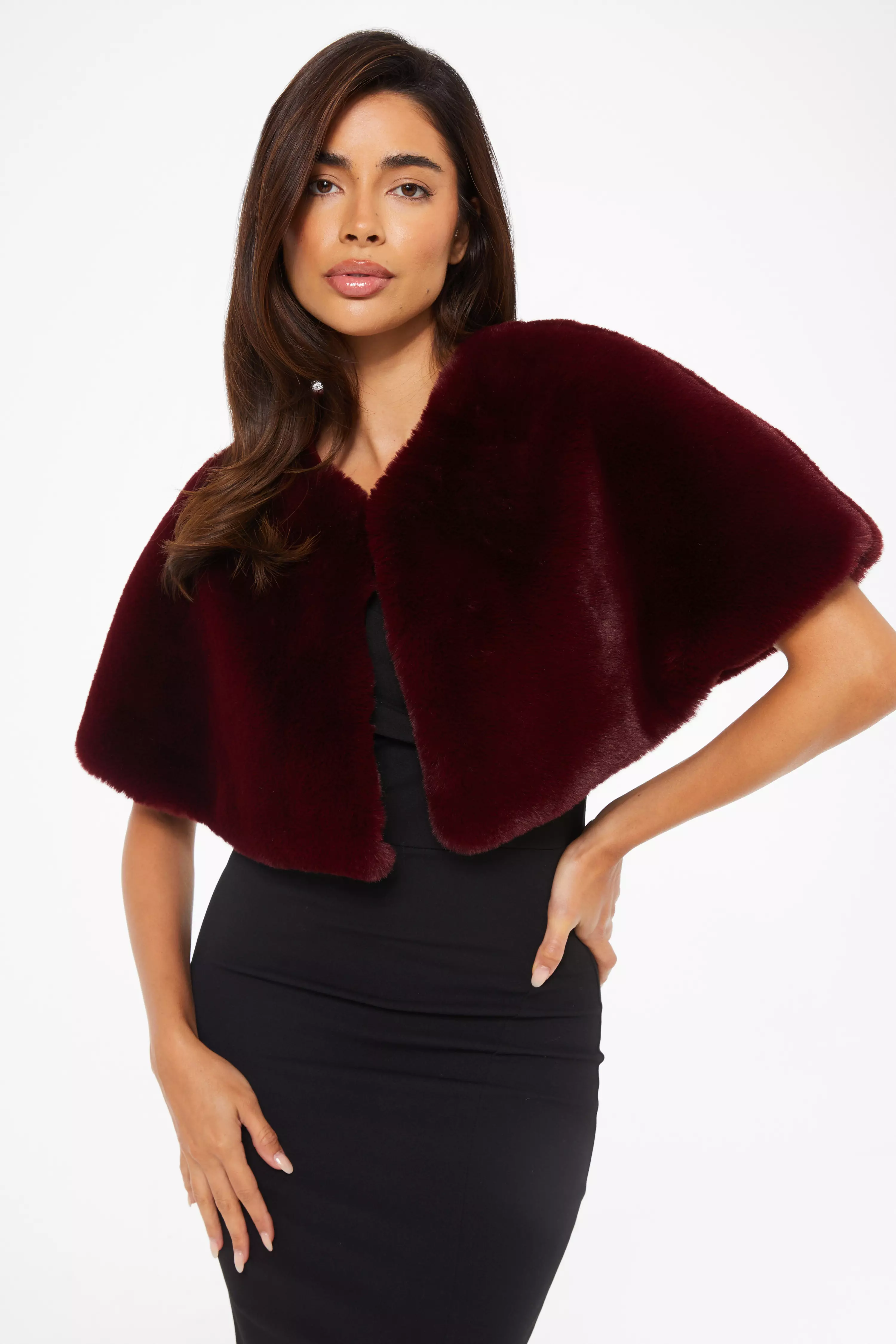 Dark Red Faux Fur Wrap