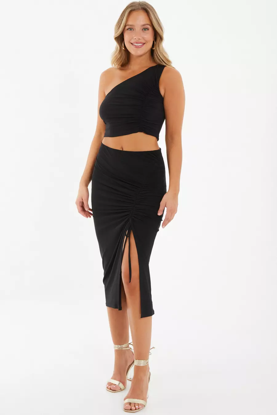 Black Ruched Crop Top QUIZ Clothing