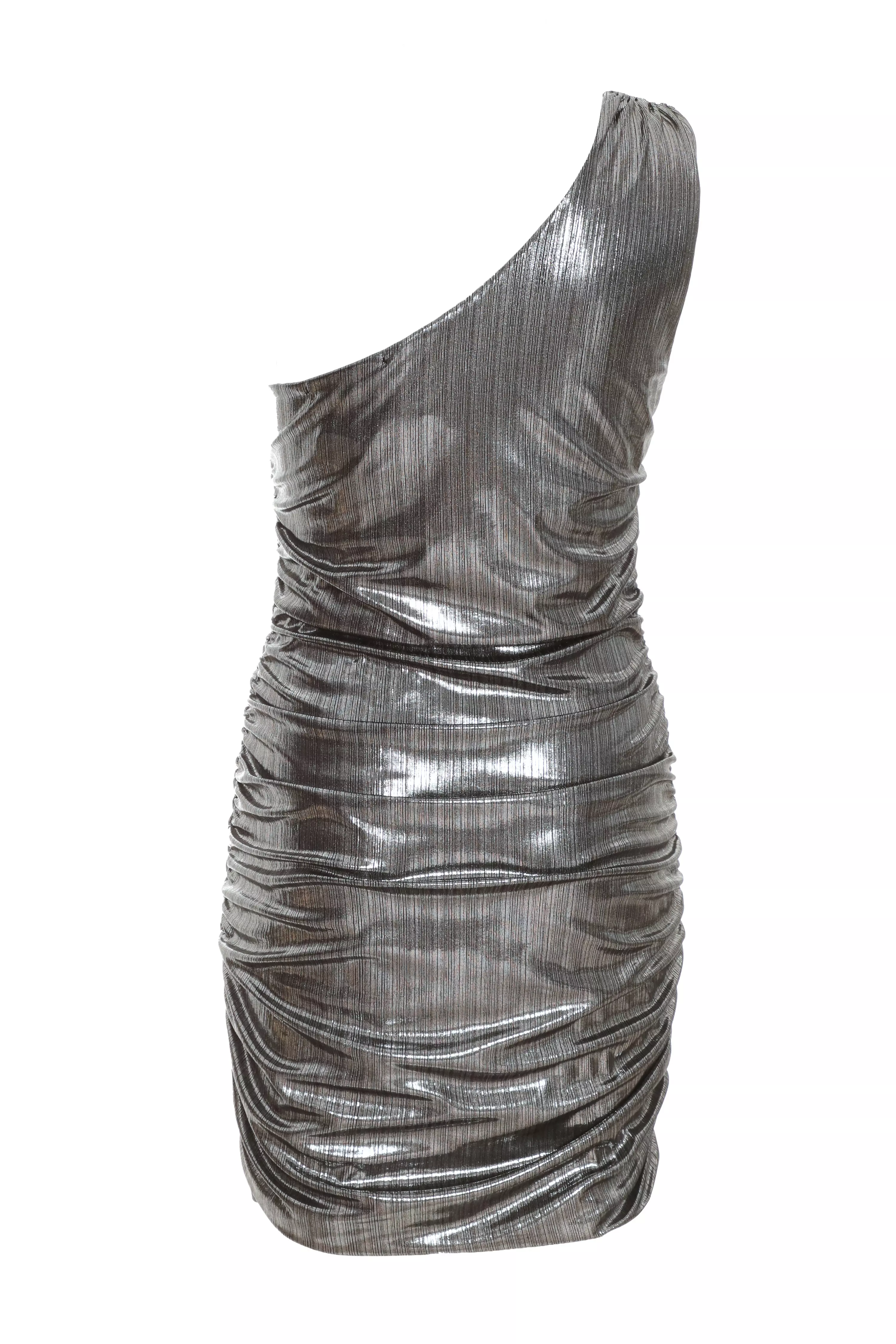 Silver Foil One Shoulder Bodycon Mini Dress