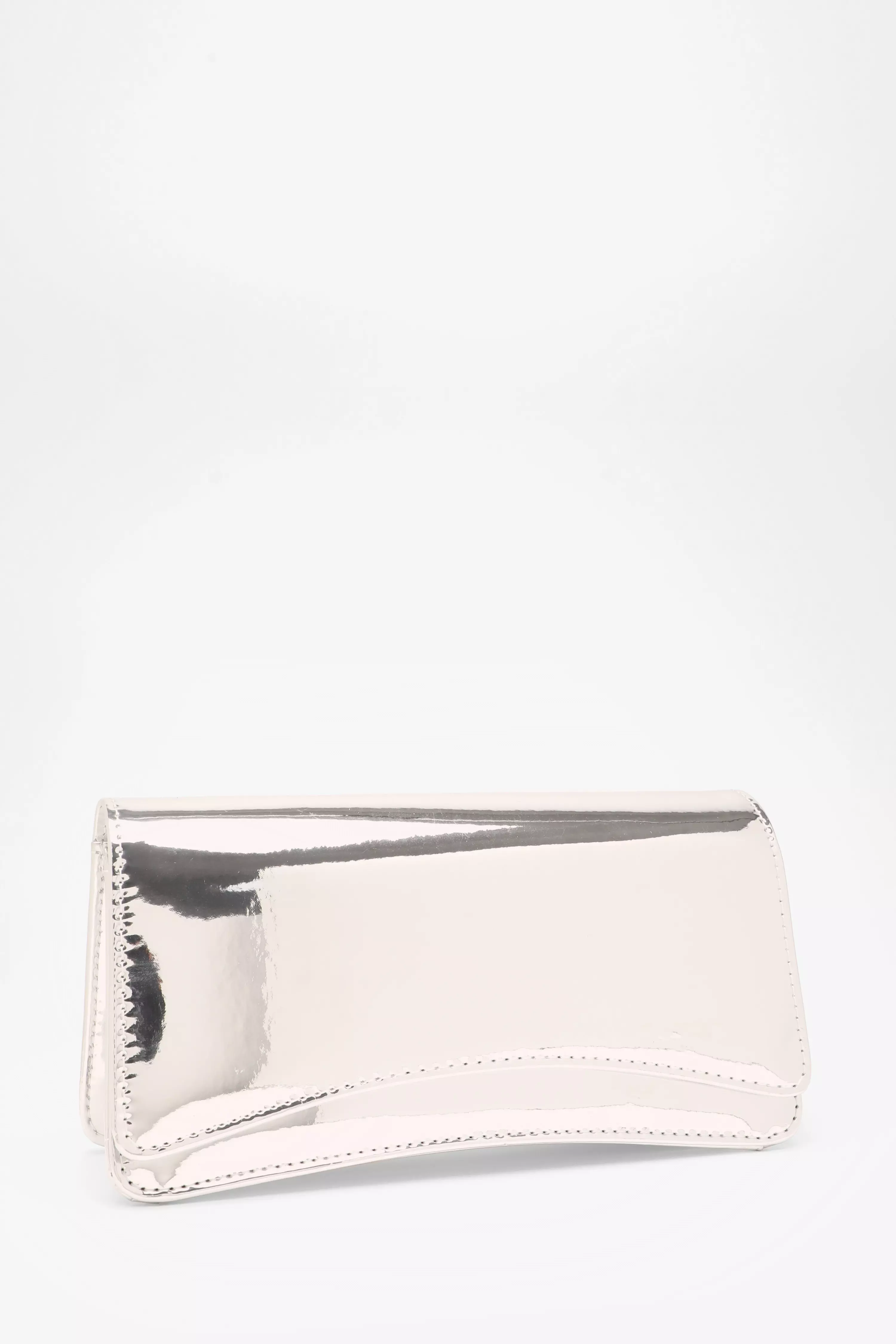 Silver High Shine Clutch Bag