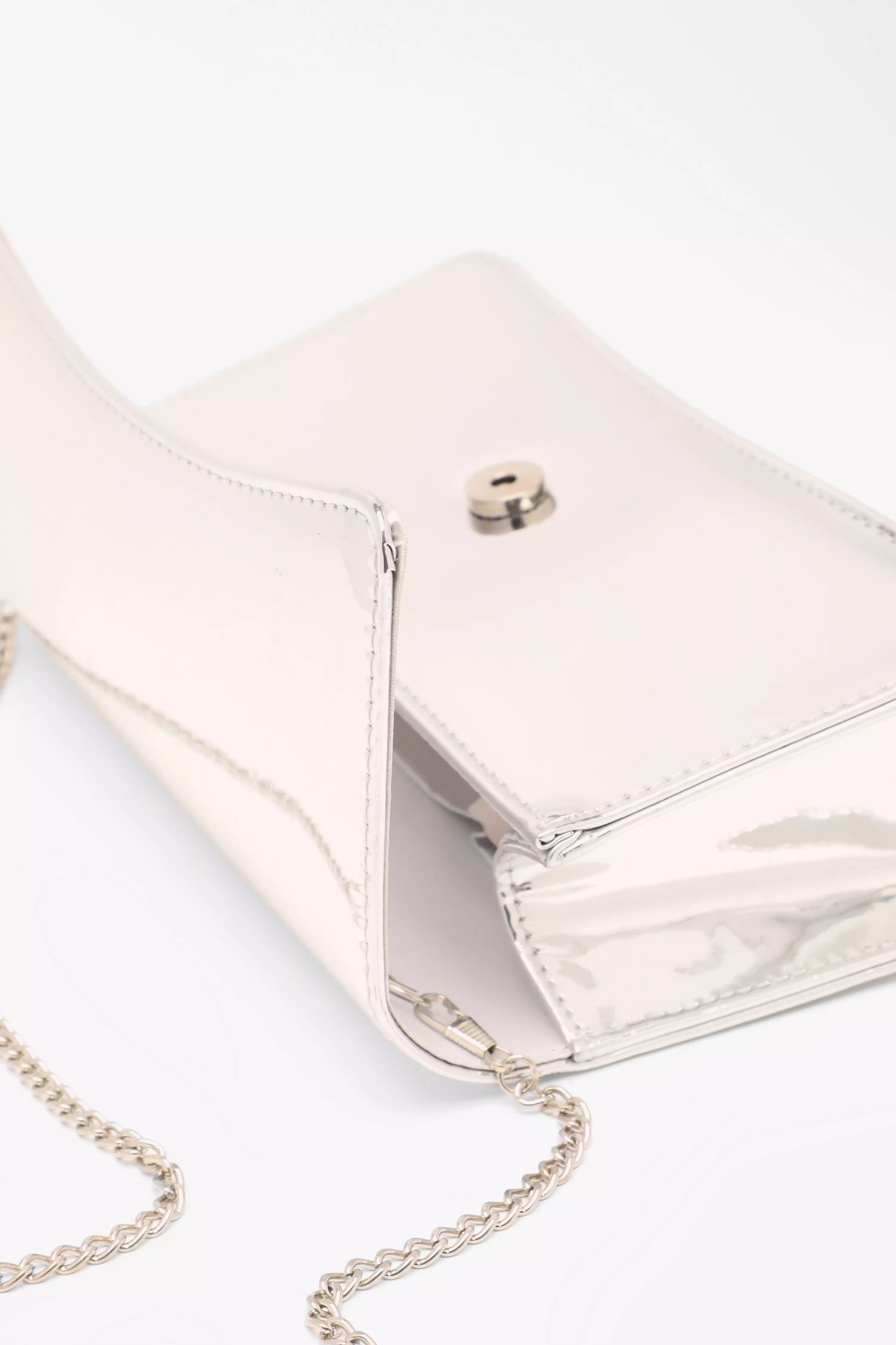 Silver High Shine Clutch Bag