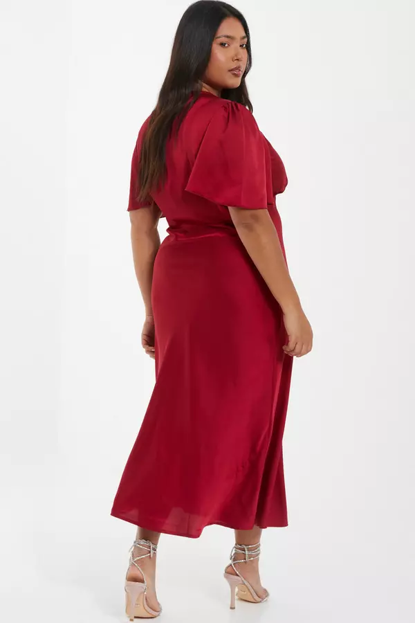 Curve Red Satin Midi Dress