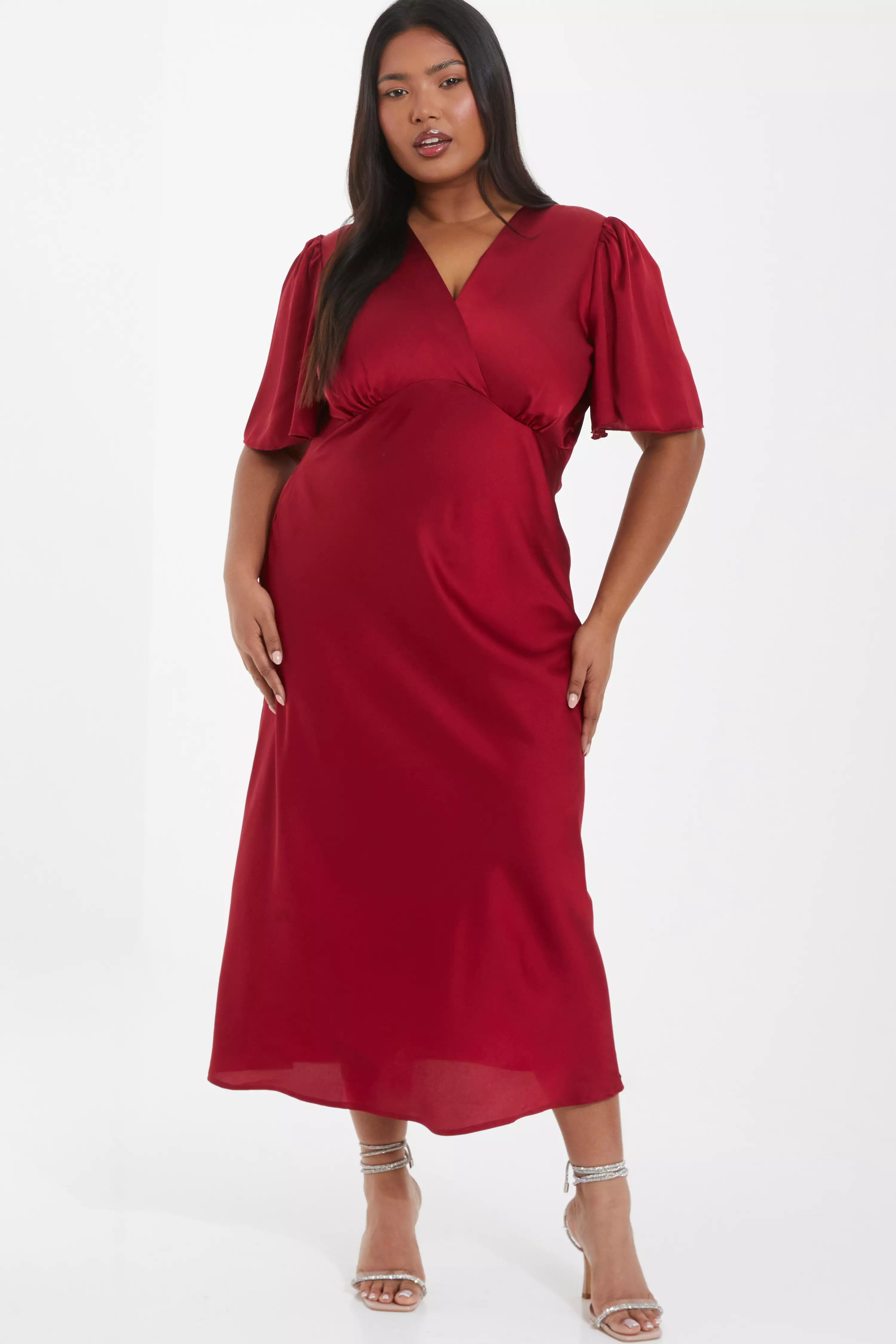 Curve Red Satin Midi Dress