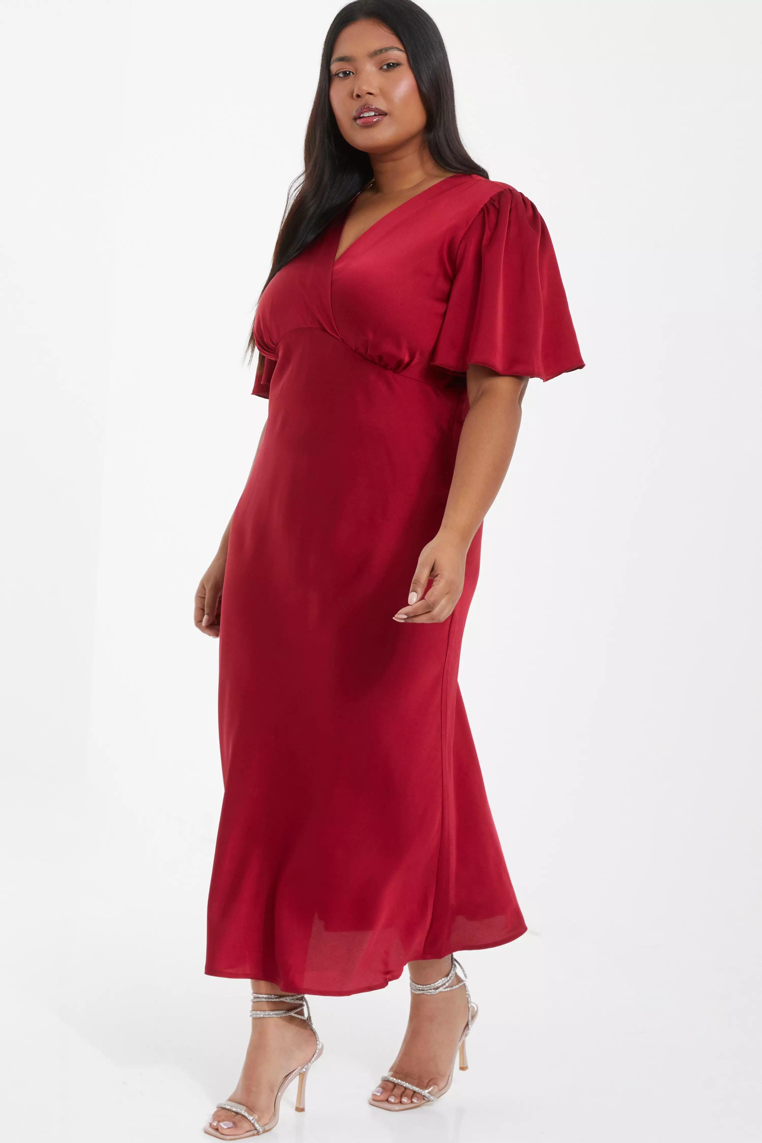 Curve Red Satin Midi Dress