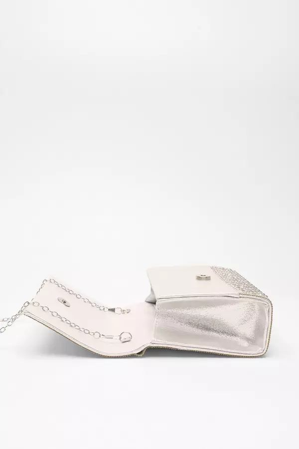 Silver Diamante Embellished Clutch Bag