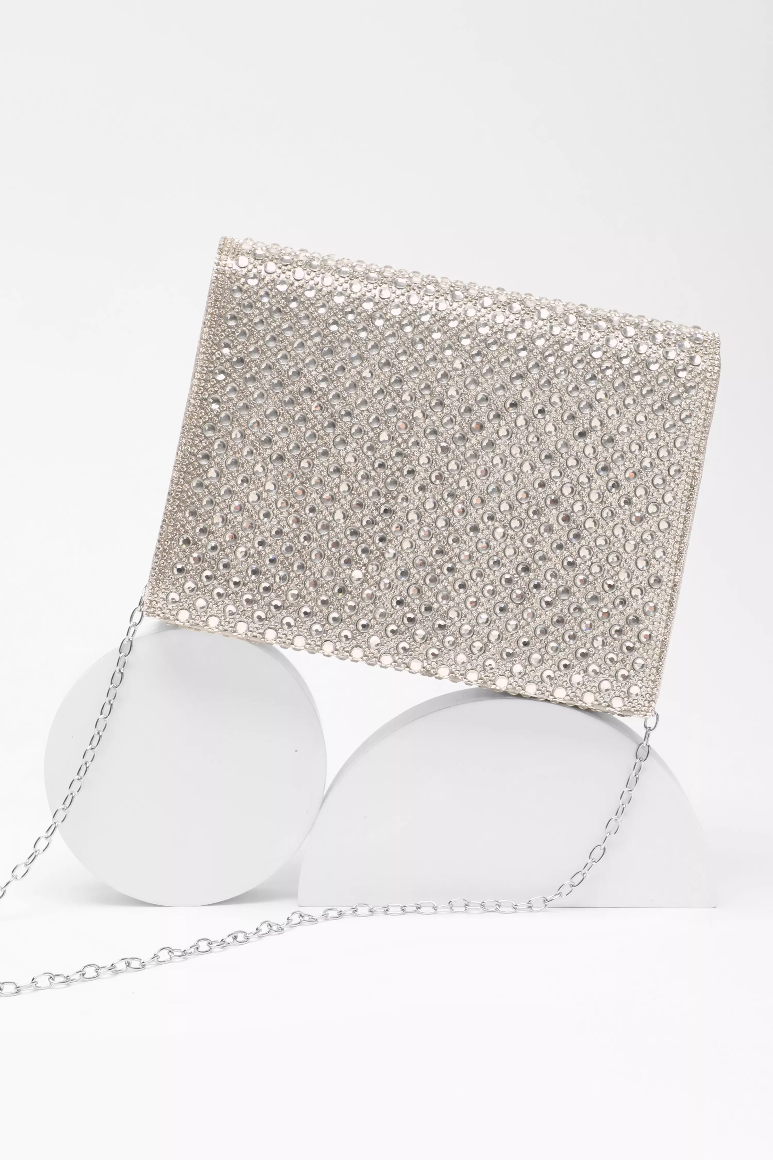 Silver Diamante Embellished Clutch Bag