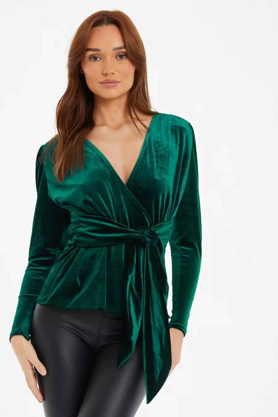 Quiz green velvet wrap dress best sale