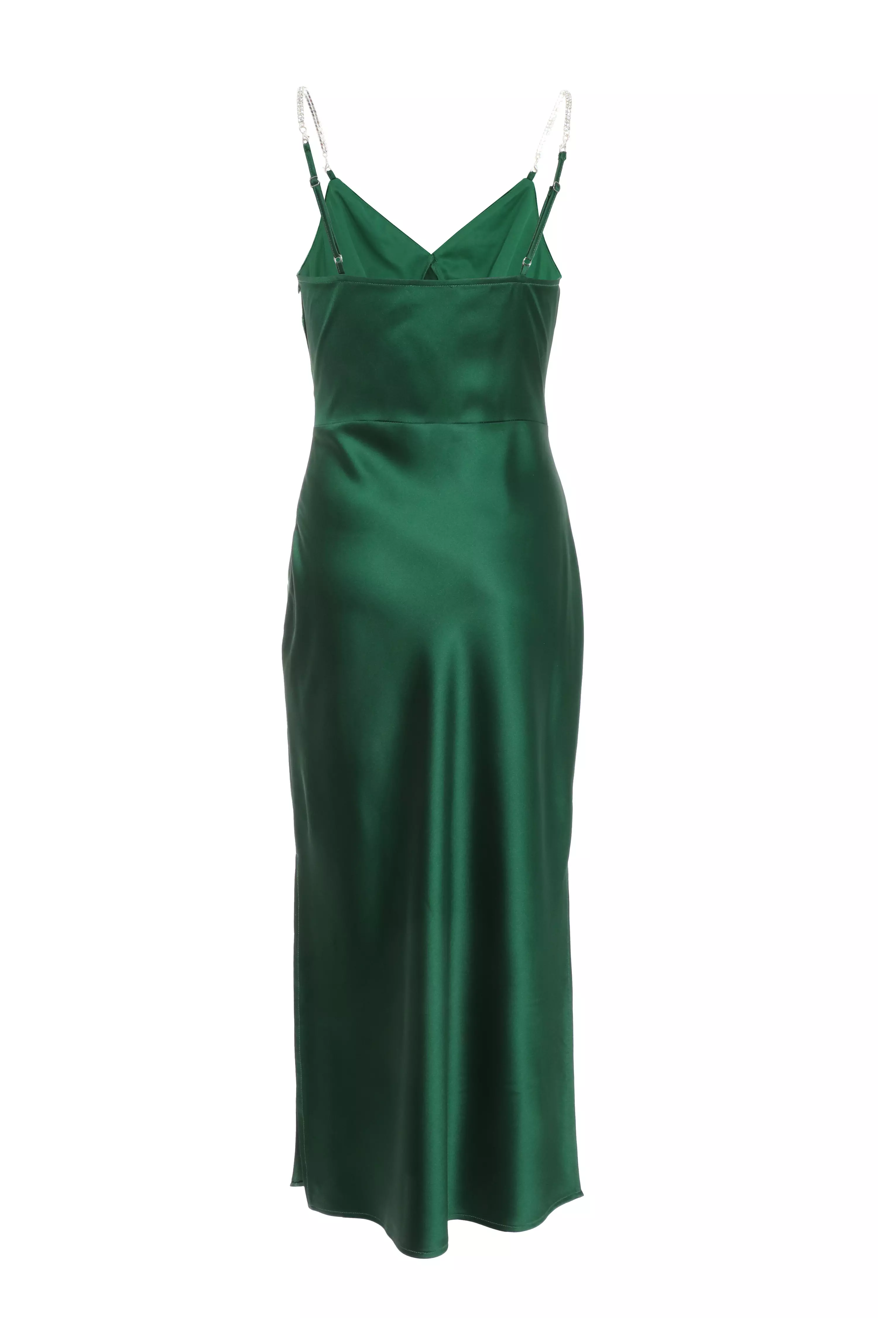 Petite Bottle Green Satin Midi Dress
