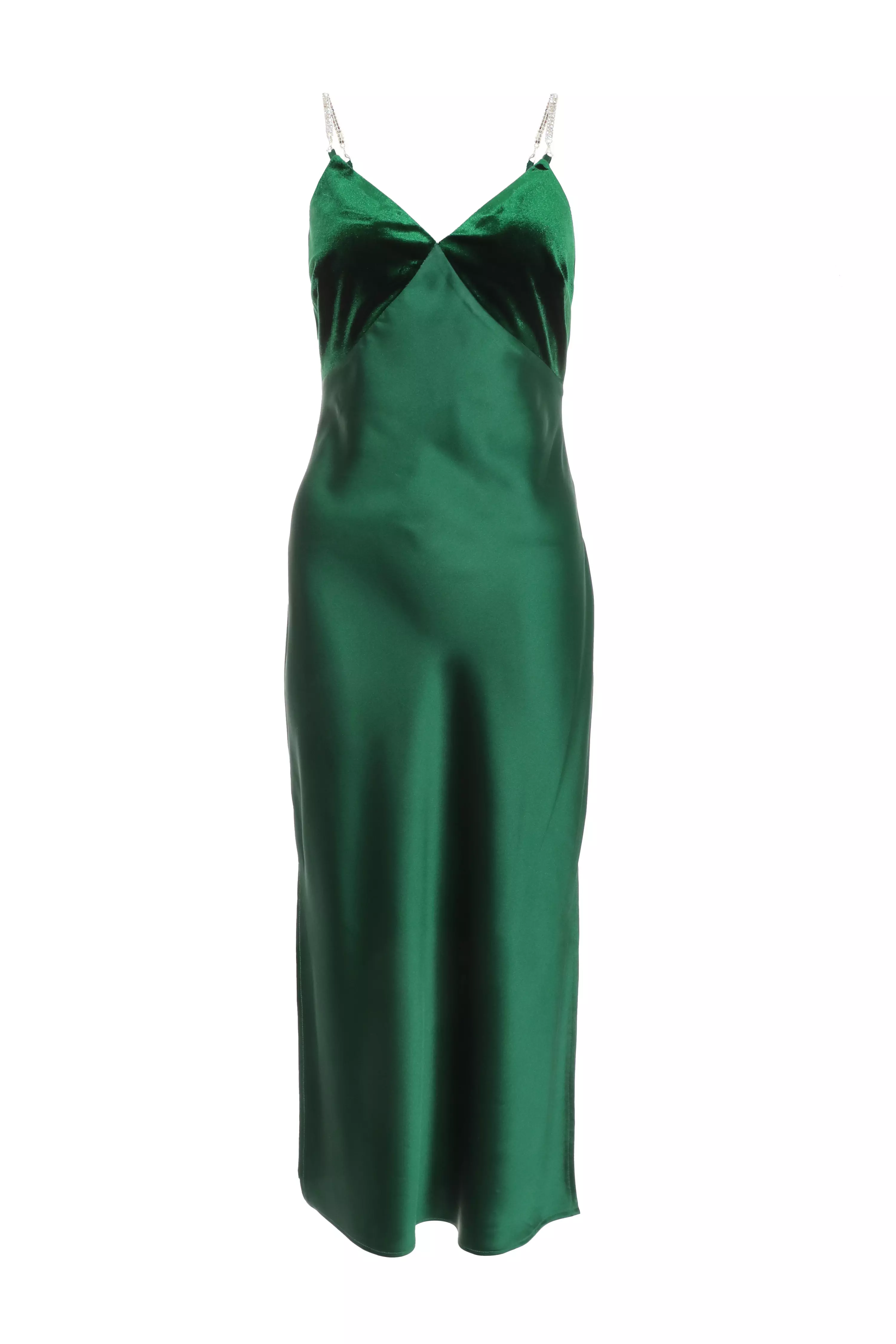 Petite Bottle Green Satin Midi Dress