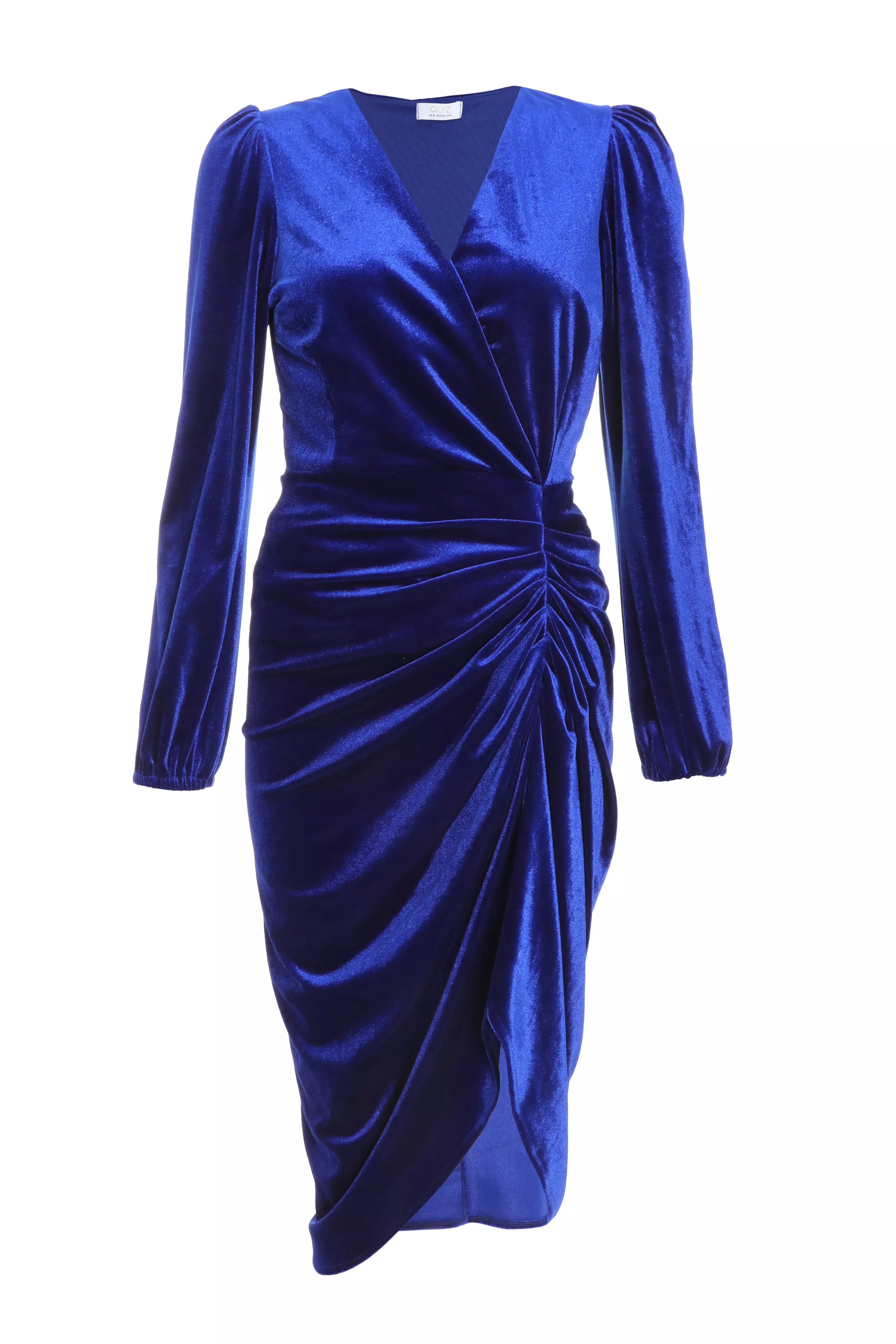 Petite Royal Blue Velvet Wrap Midi Dress