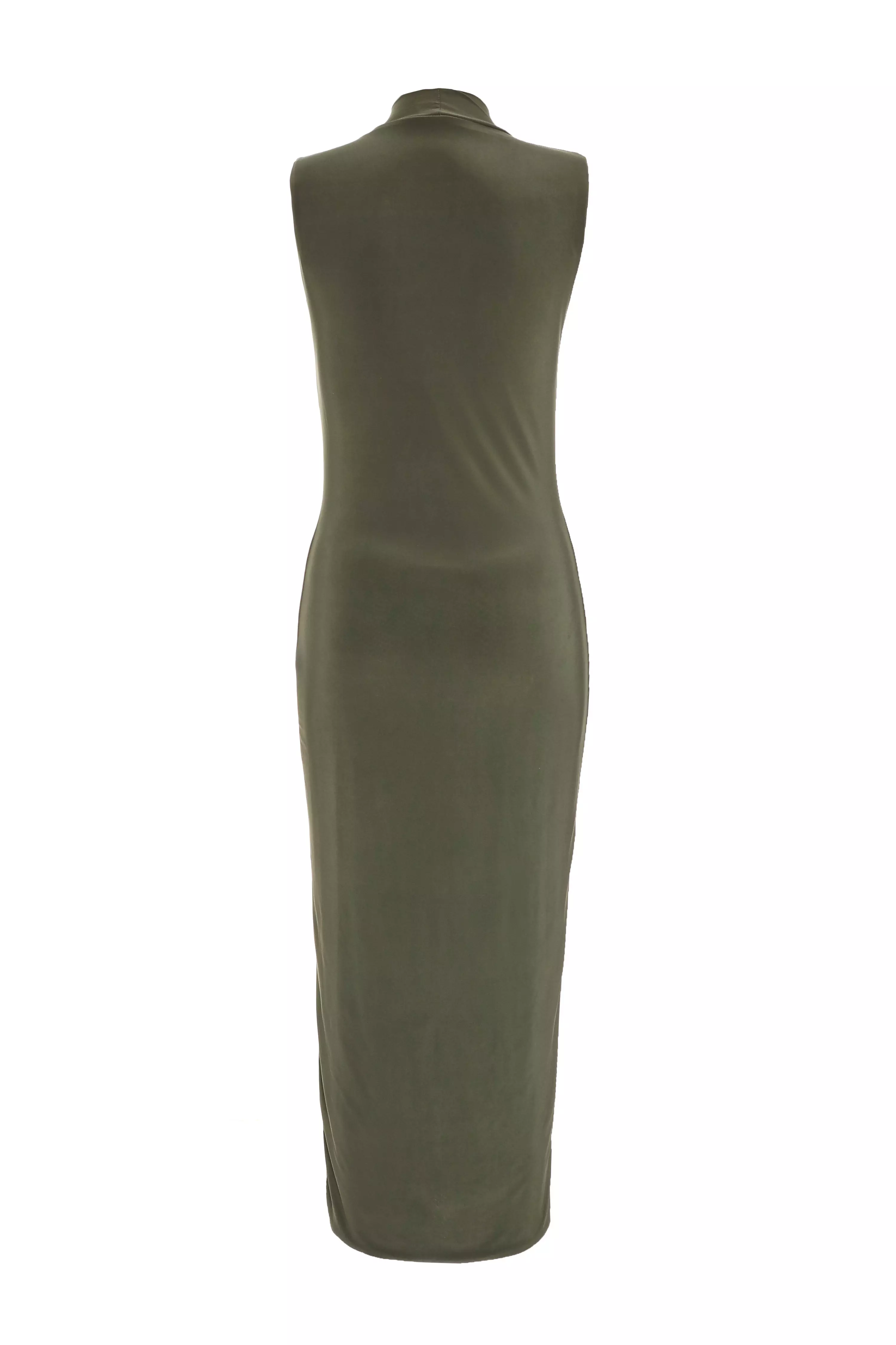 Khaki High Neck Midaxi Dress