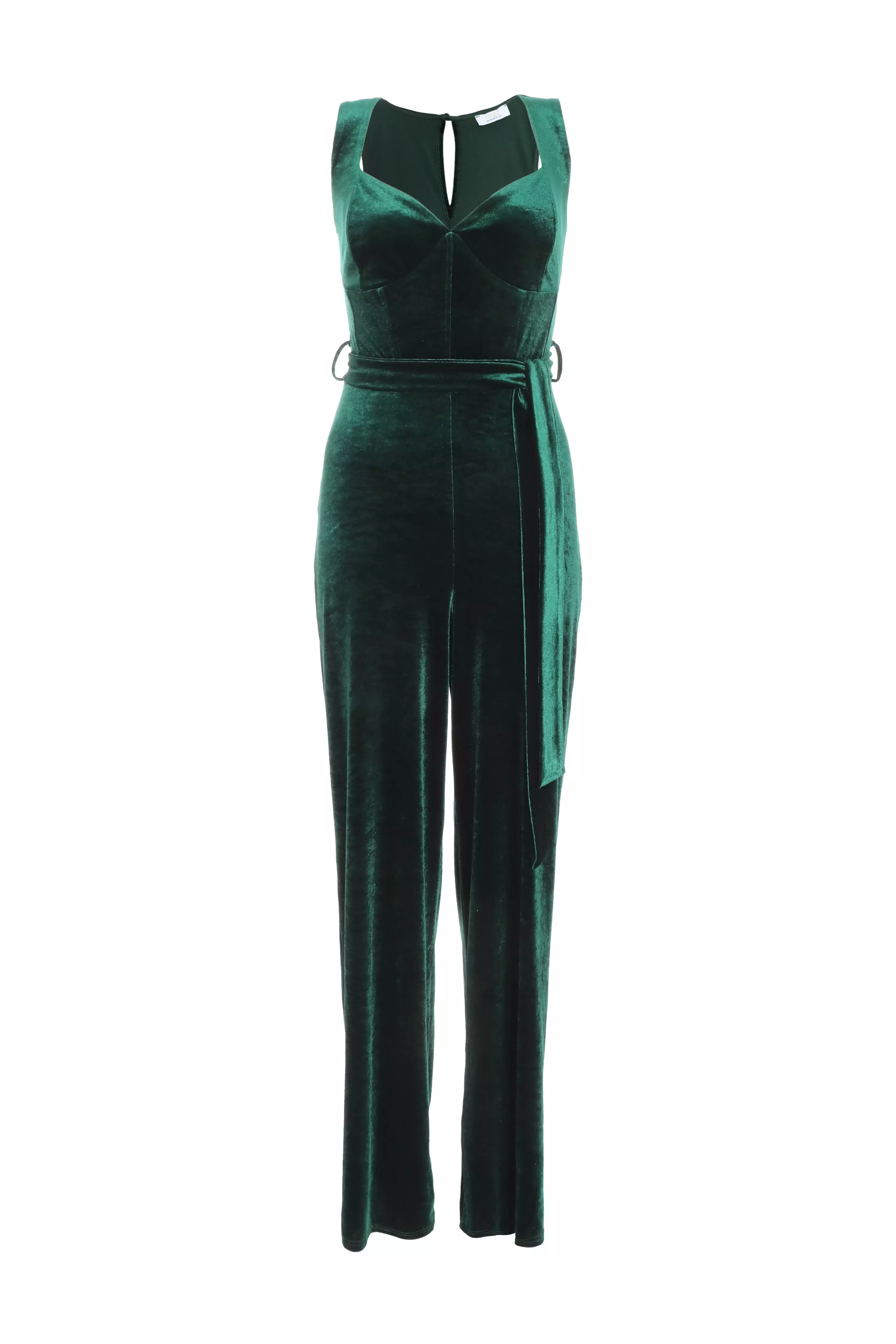 Bottle Green Velvet Palazzo Jumpsuit