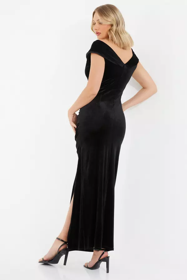 Black Velvet Bardot Maxi Dress