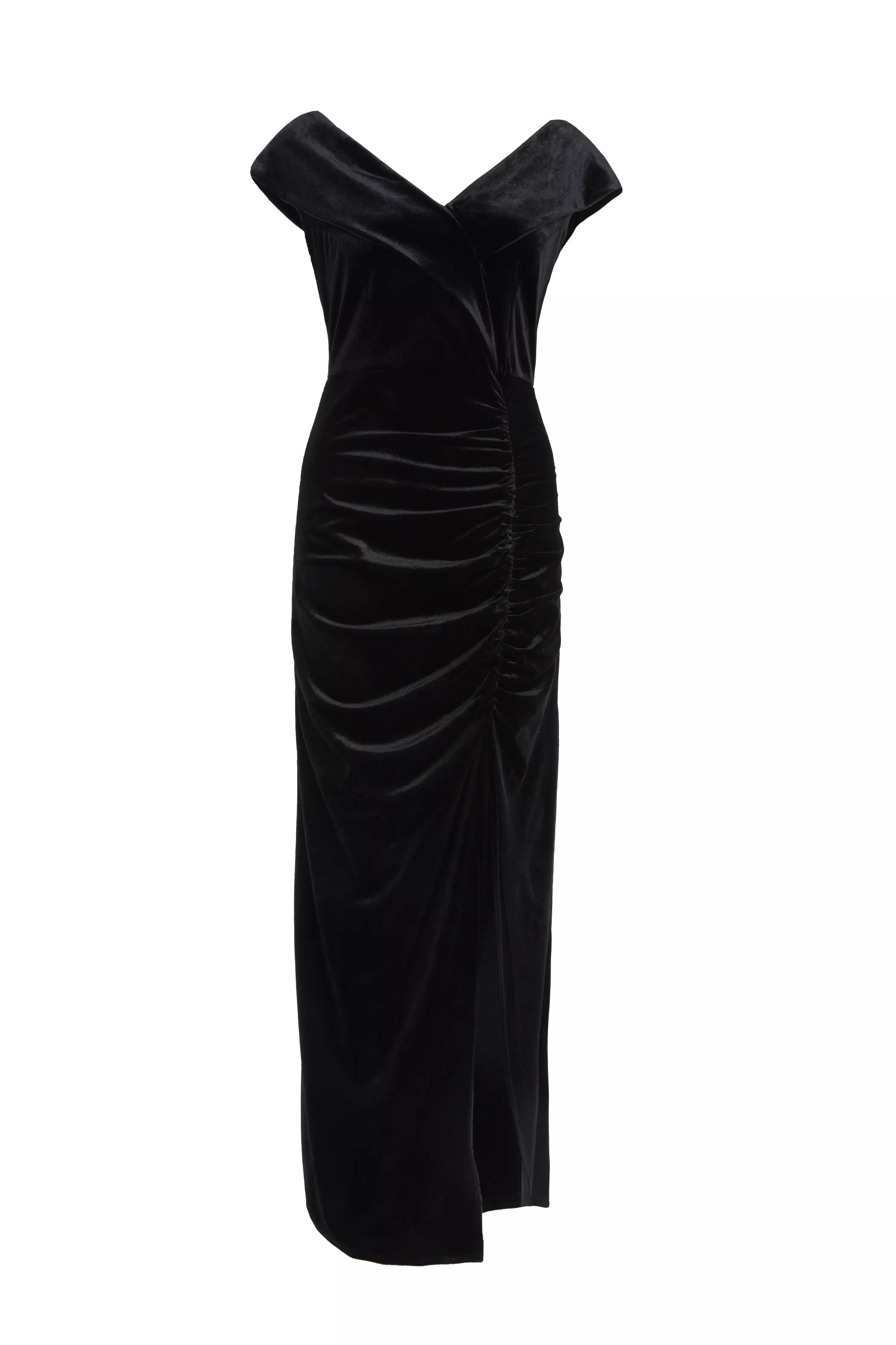 Black Velvet Bardot Maxi Dress