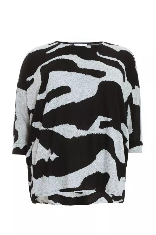 Curve Grey Absract Print Batwing Top
