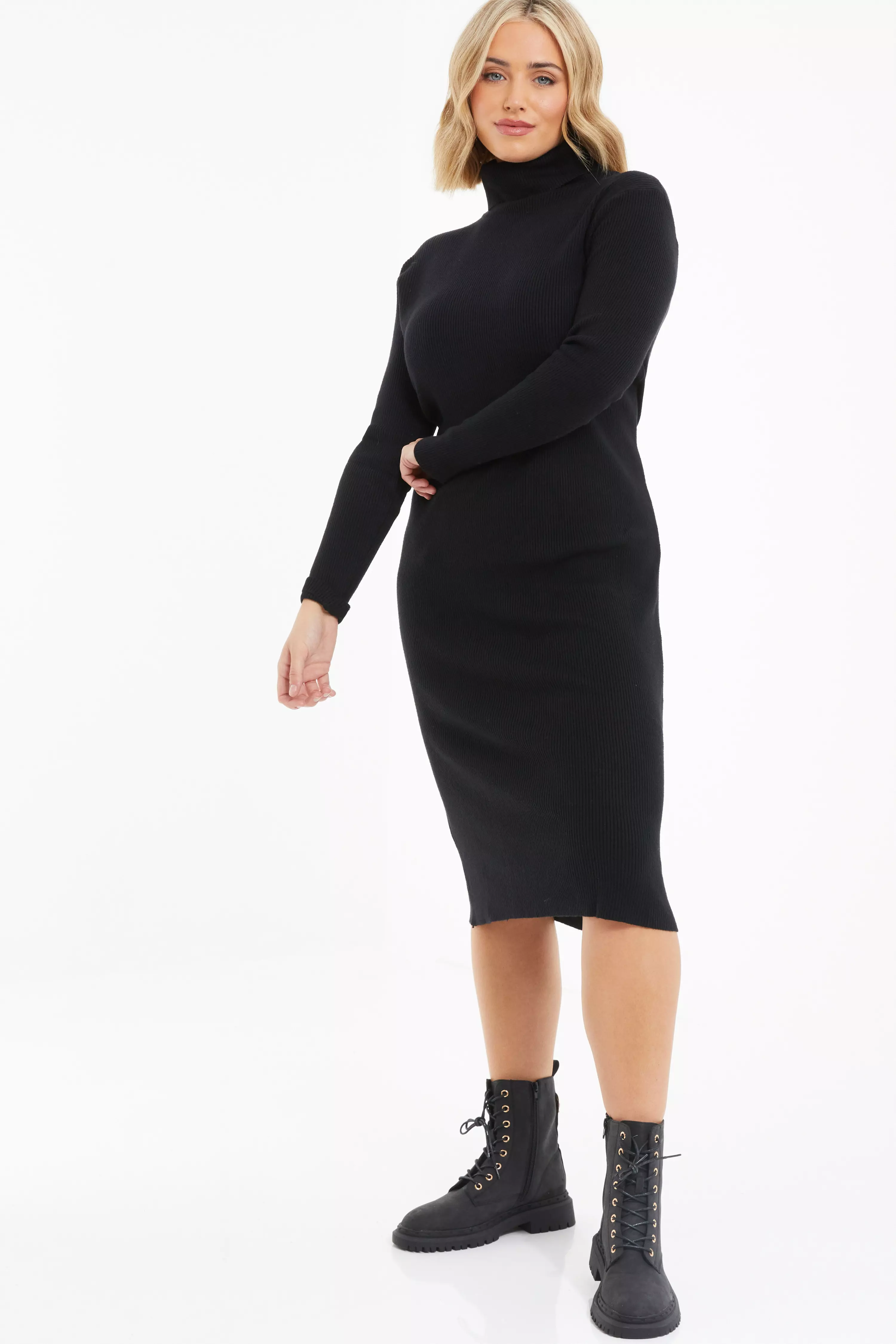 Curve Black Knit Long Sleeve Jumper Dress