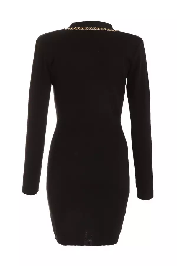 Black Knitted Button Detail Blazer Dress