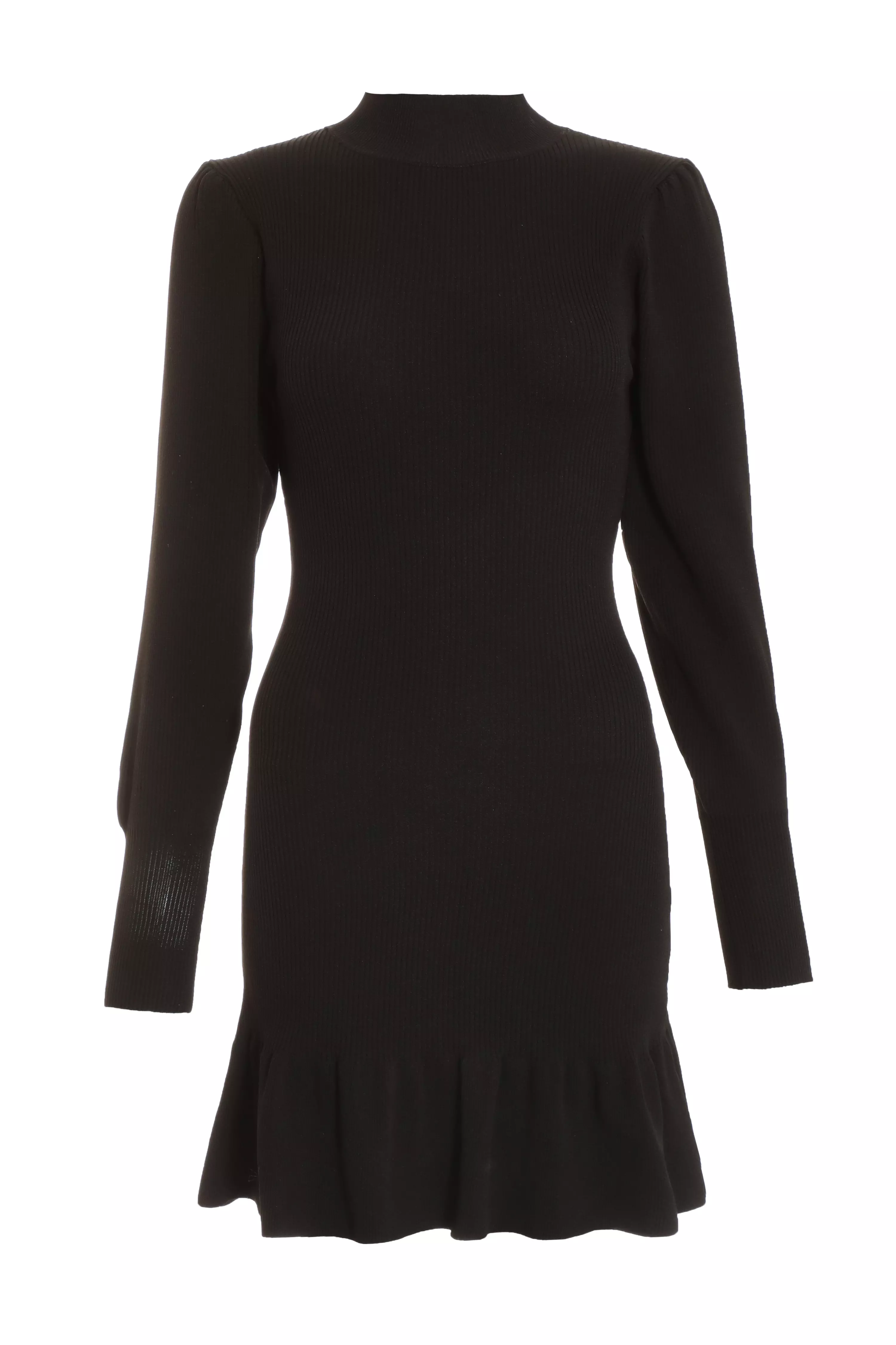 Black Knitted Frill Hem Jumper Dress