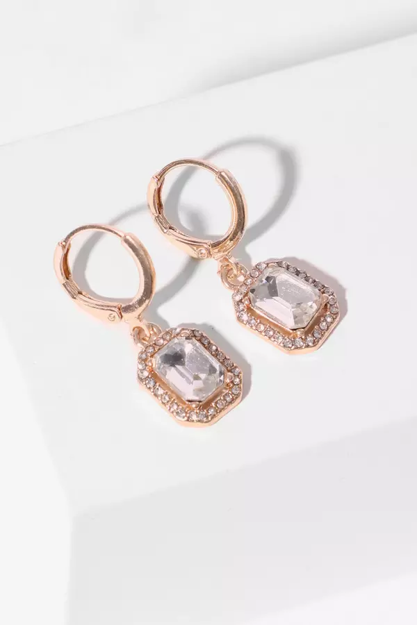 Gold Square Jewel Drop Earrings