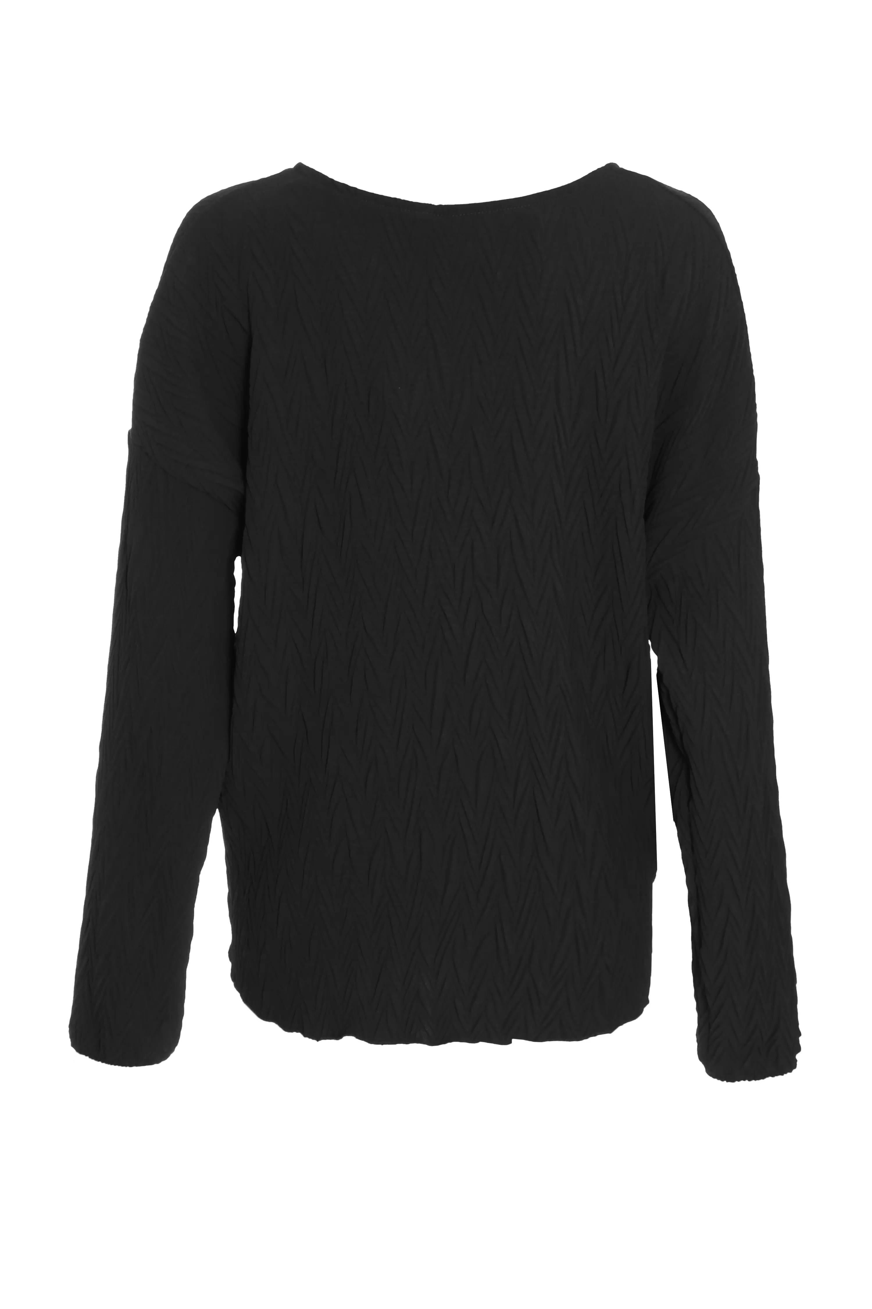 Black Textured Tie Front Long Sleeve Top