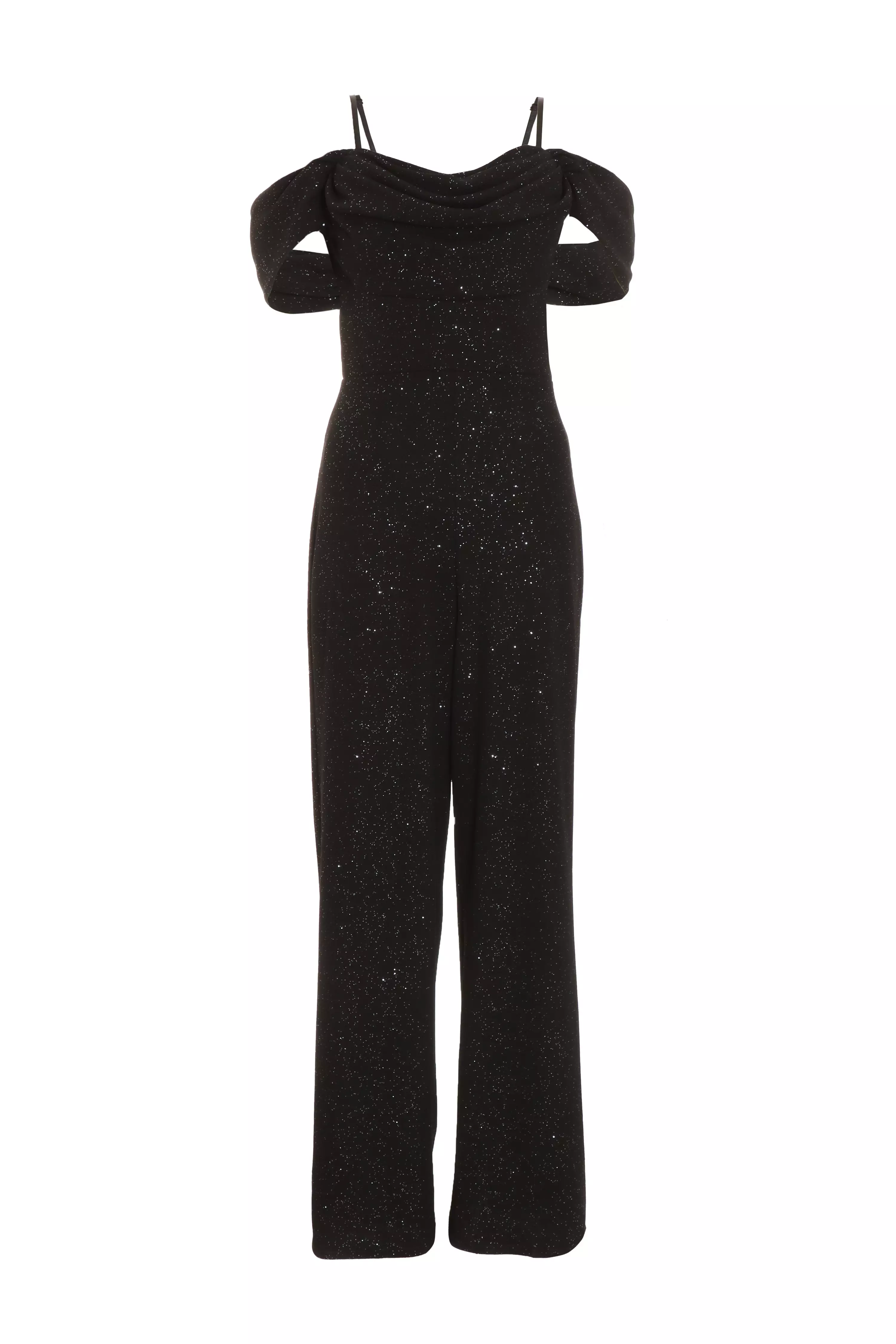 Black Glitter Drop Shoulder Palazzo Jumpsuit