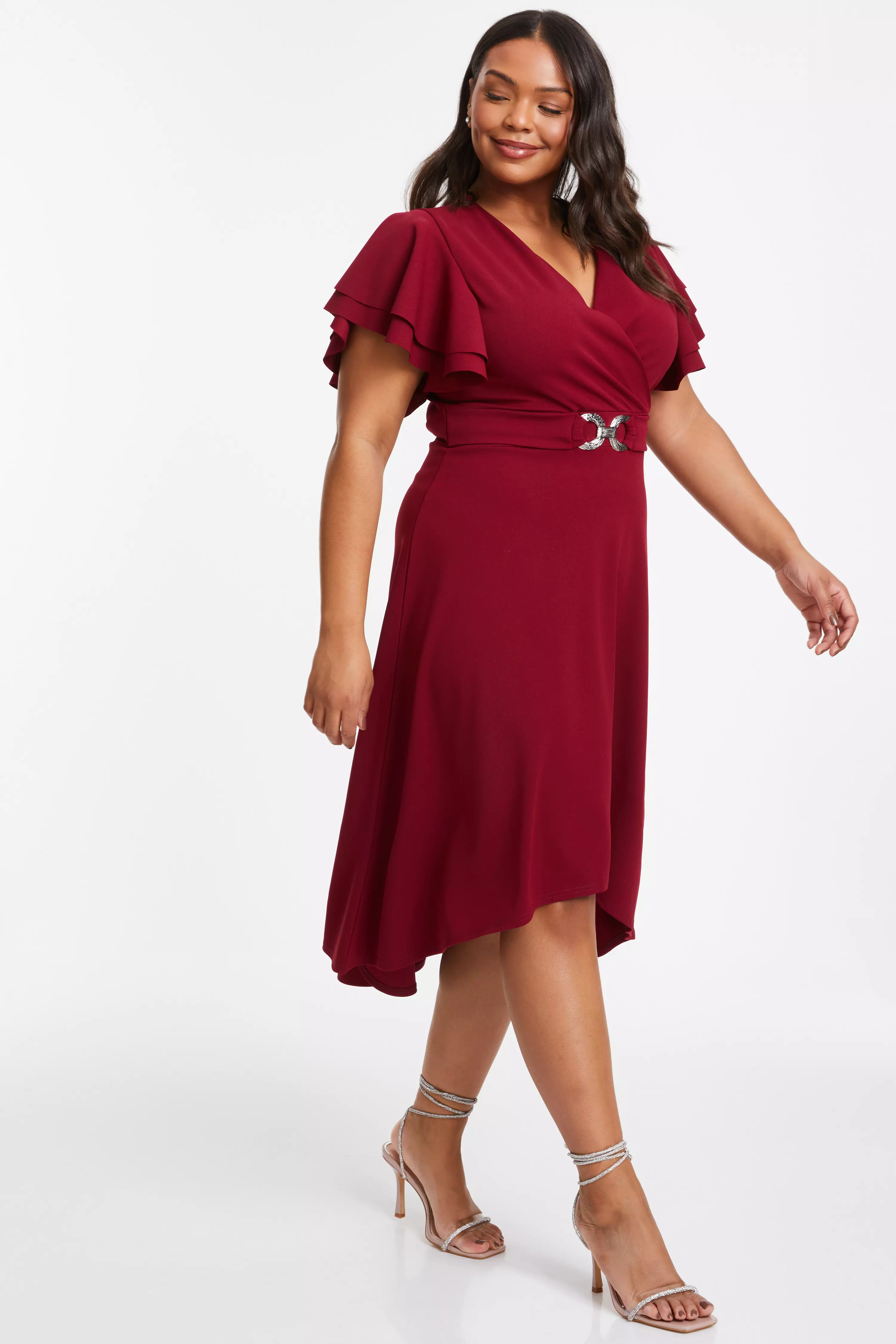 Curve Dark Red Skater Midi Dress