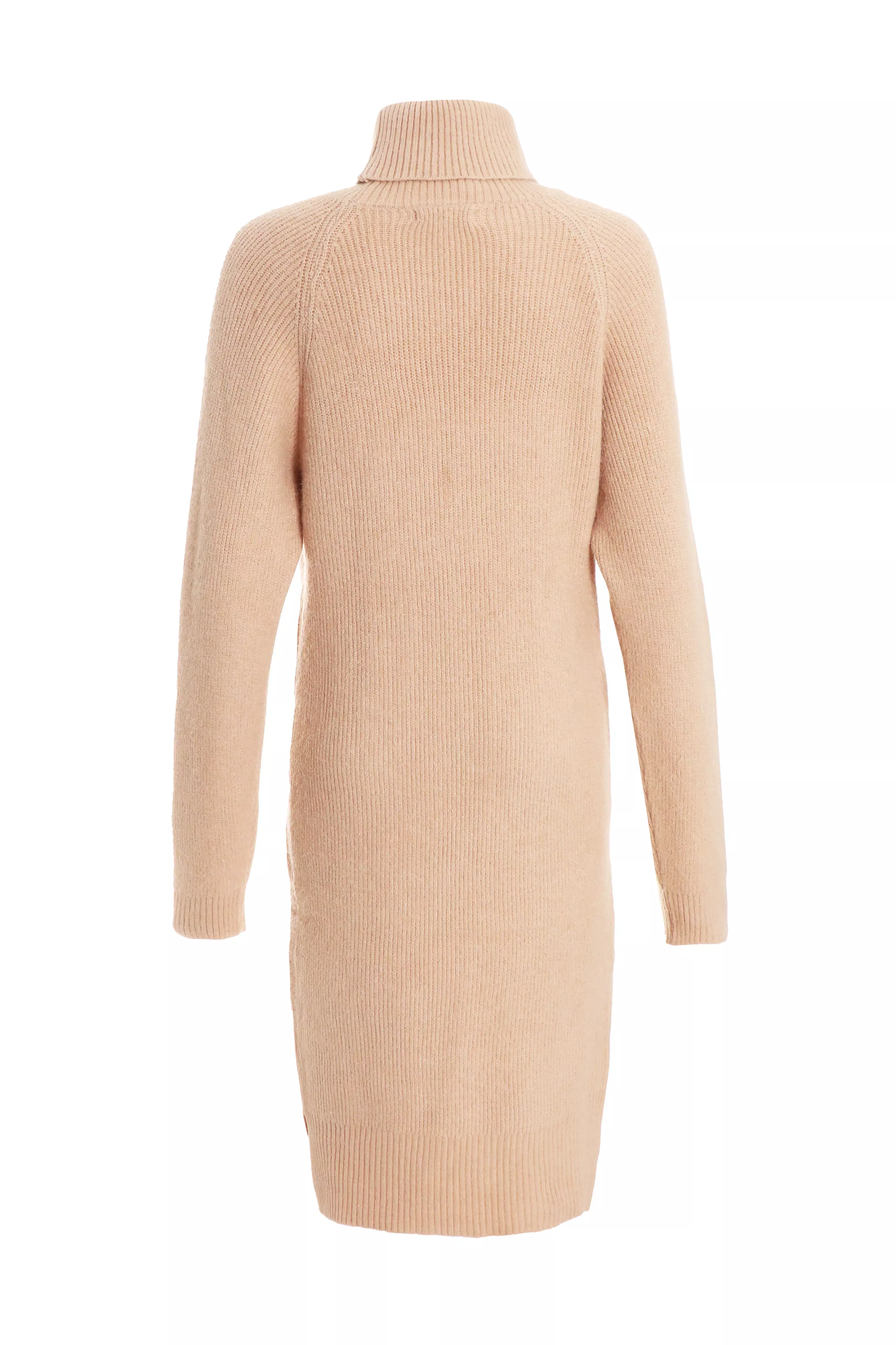 Camel Knit High Neck Jumper Dress