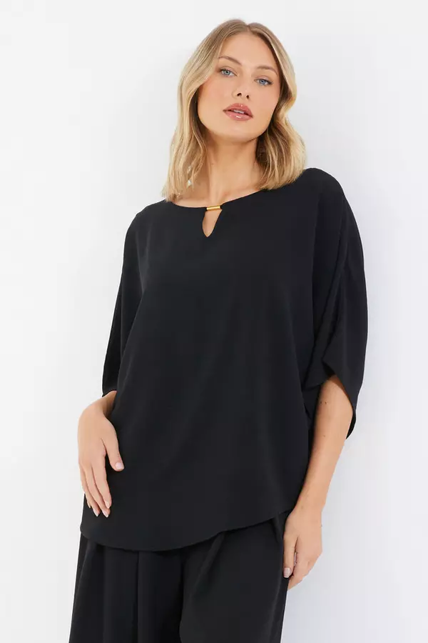 Black Textured Notched Top