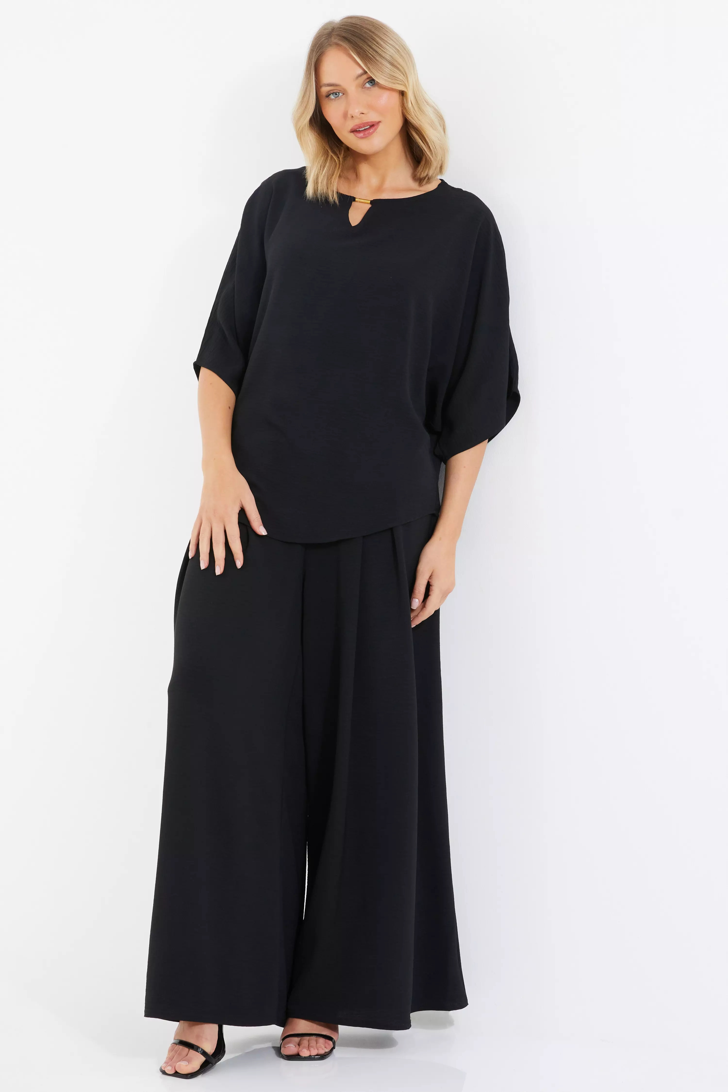 Black Textured Notched Top