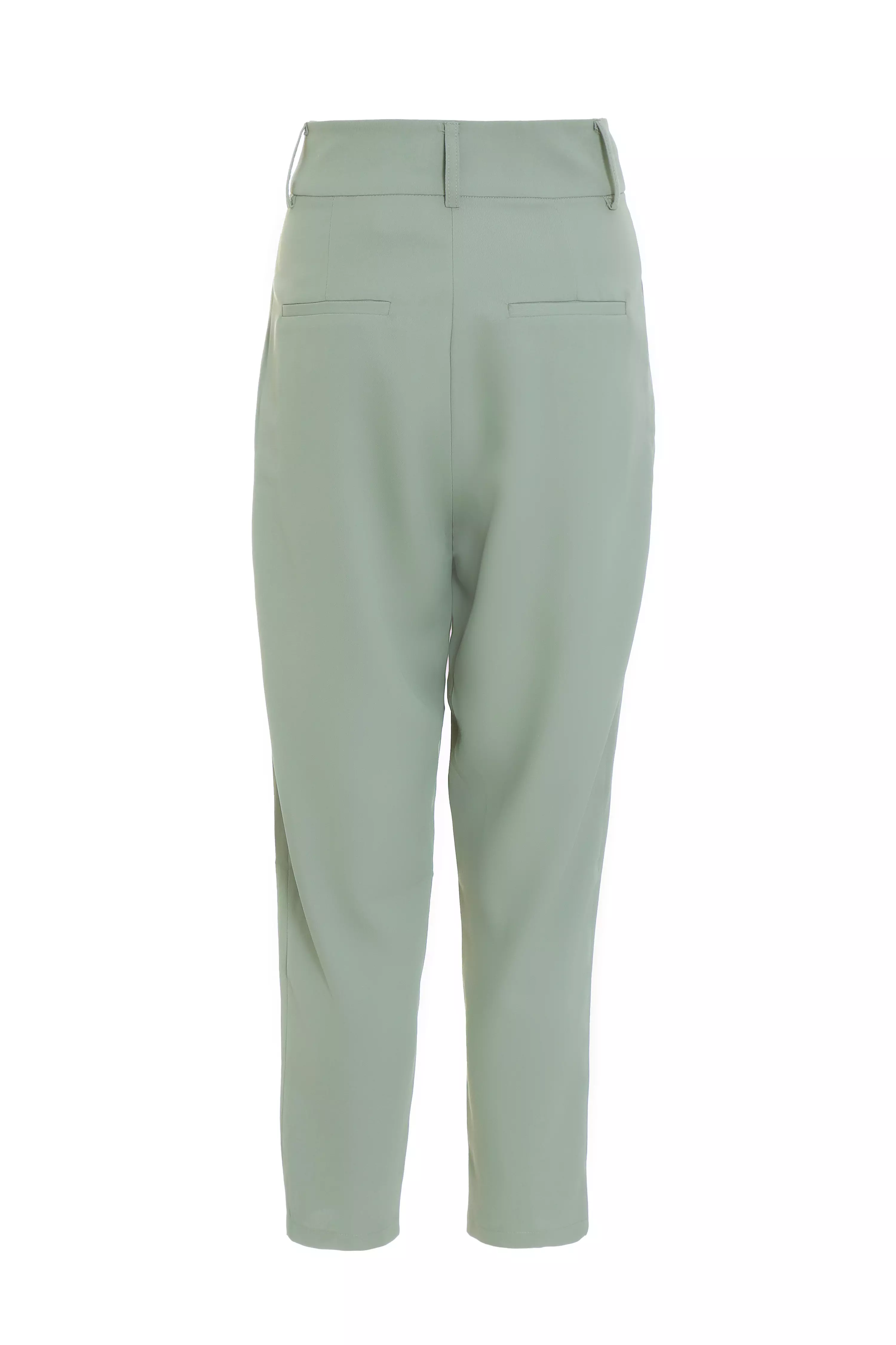 Khaki High Waisted Tapered Trousers<!-- --> - <!-- -->QUIZ Clothing